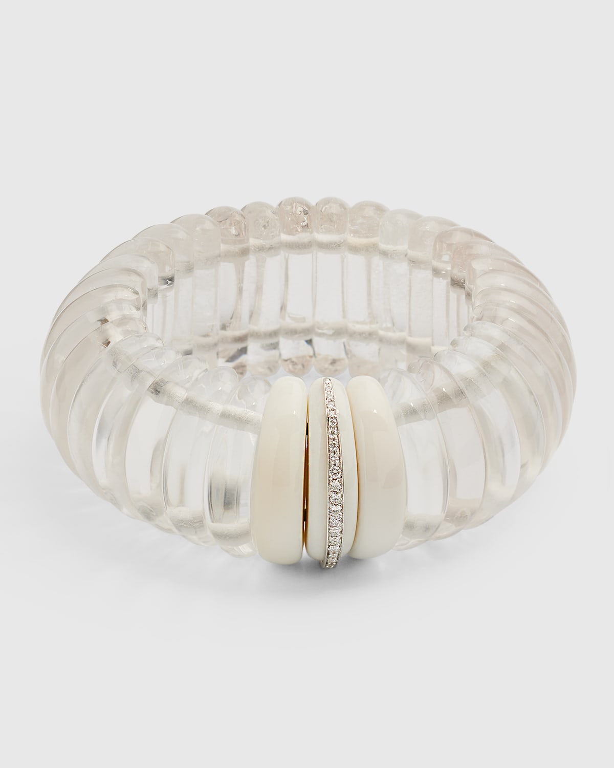 Sanalitro 18k White Gold Expandable Spicchio Bracelet With Rock Crystals, White Agate And Diamonds