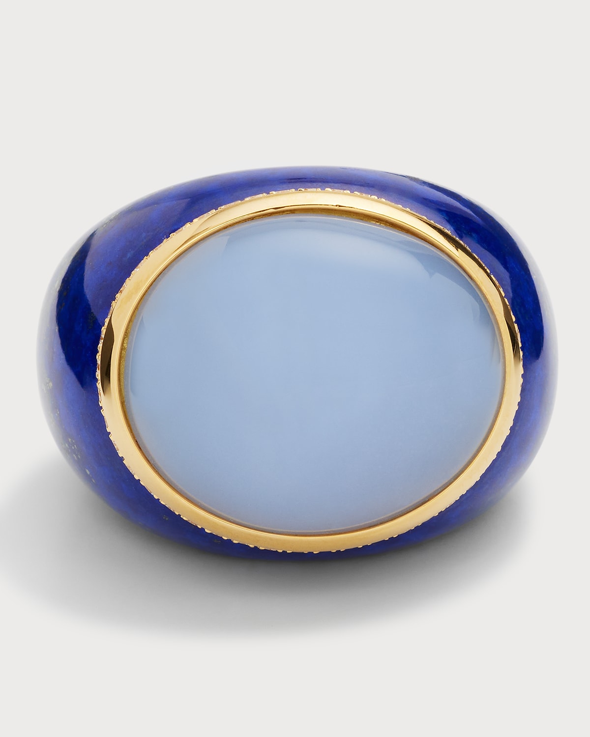 Sanalitro 18K Lapis Lazuli Ring with Chalcedony Cabochon and Diamonds, Size 6-8