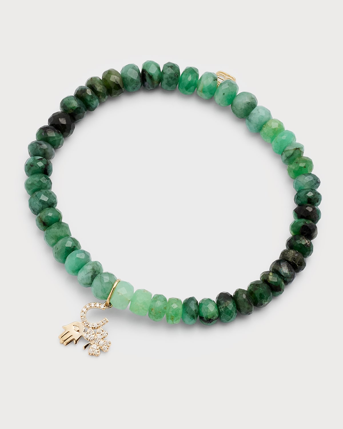 14K Diamond Lucky Trio Charm on Emerald Ombre Bracelet