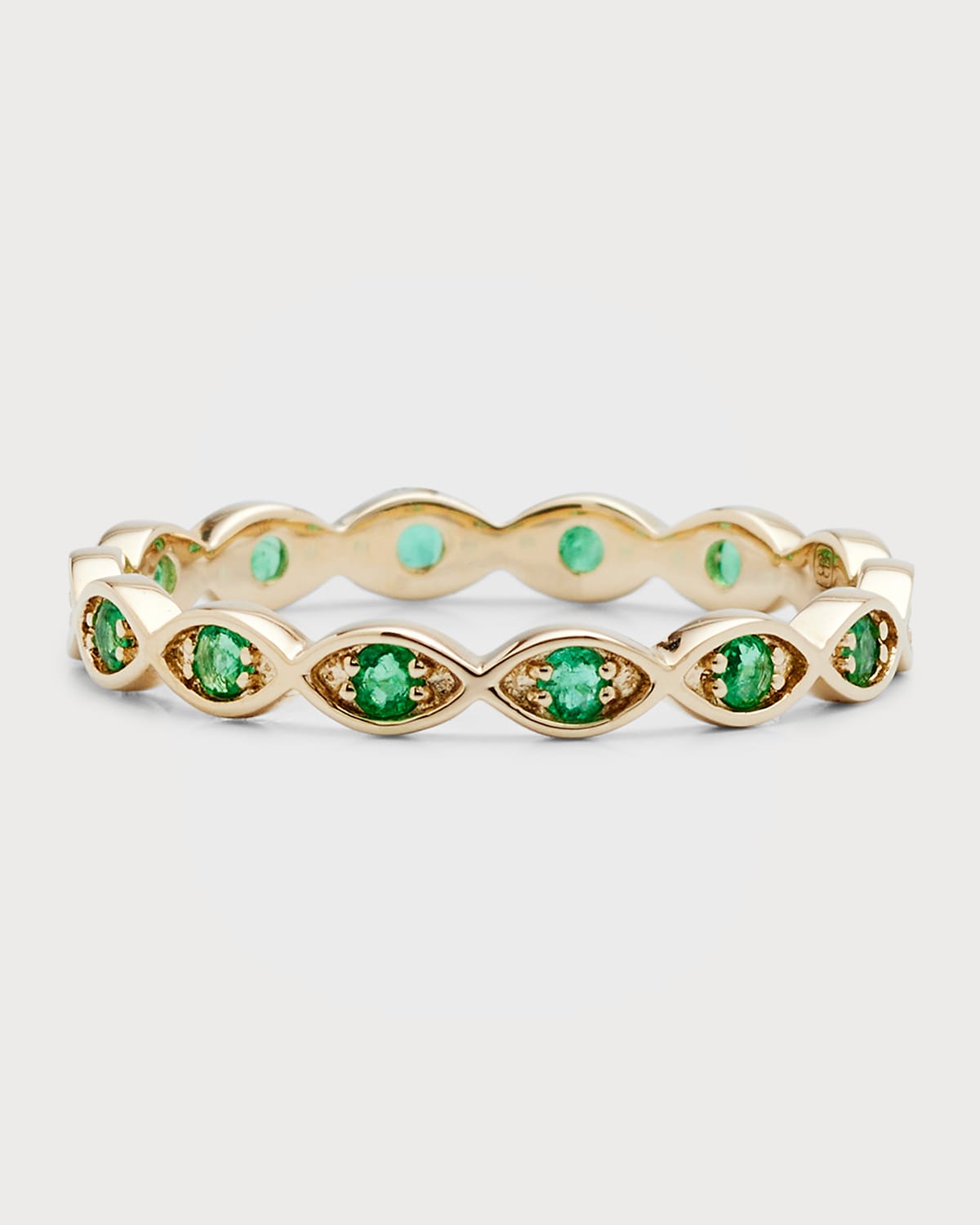 14K Gold Tiny Evil Eye Emerald Band Ring