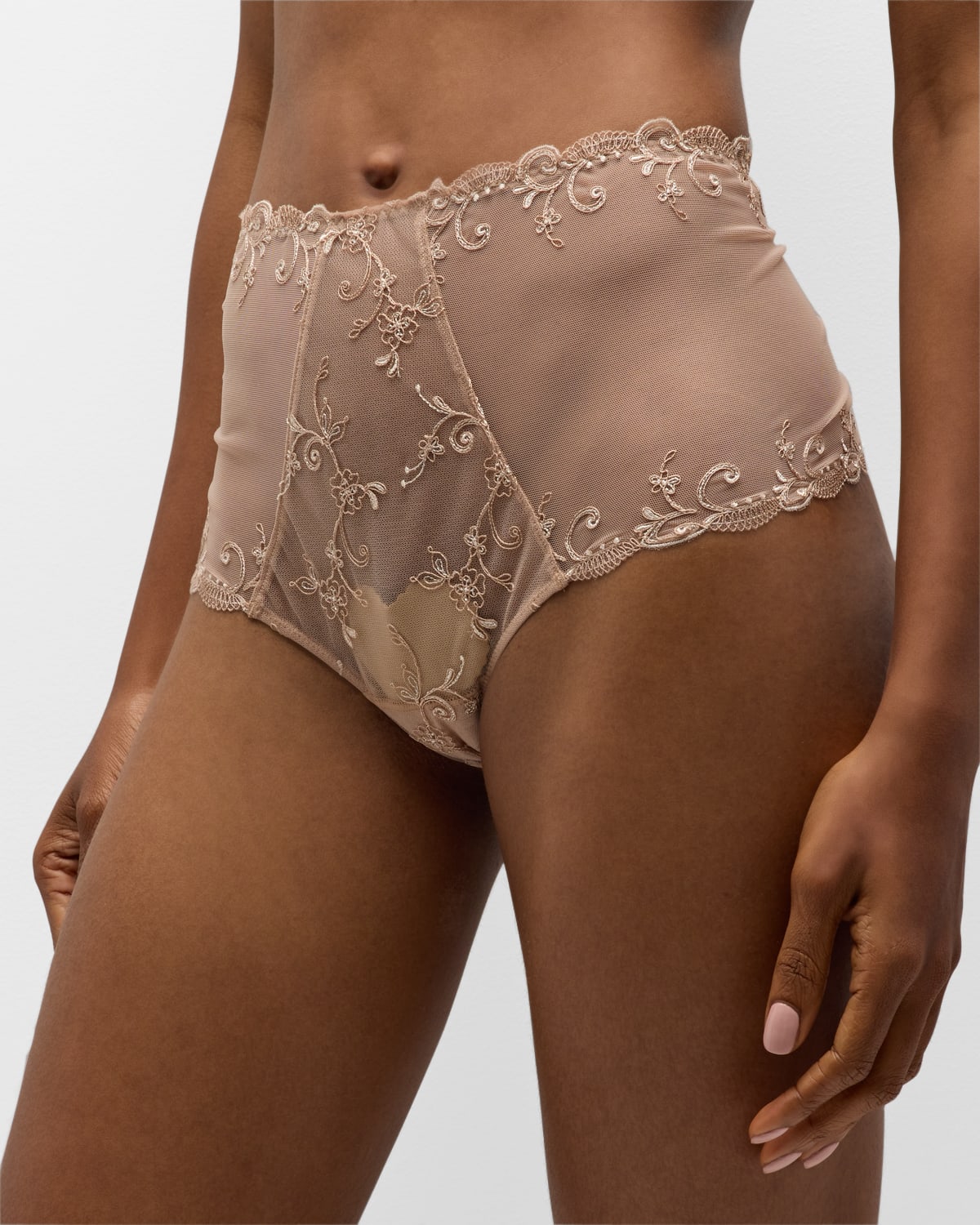 Lise Charmel Retro Floral-embroidered High-rise Briefs In Deesse Nude