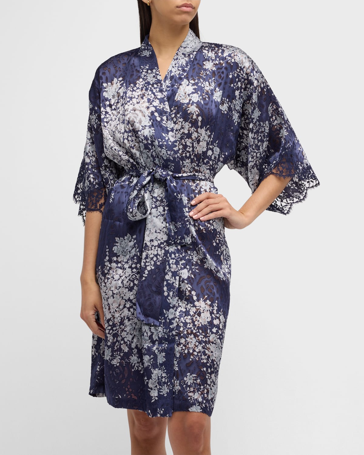 Lise Charmel Floral-print Lace-trim Dressing Gown In Marine August