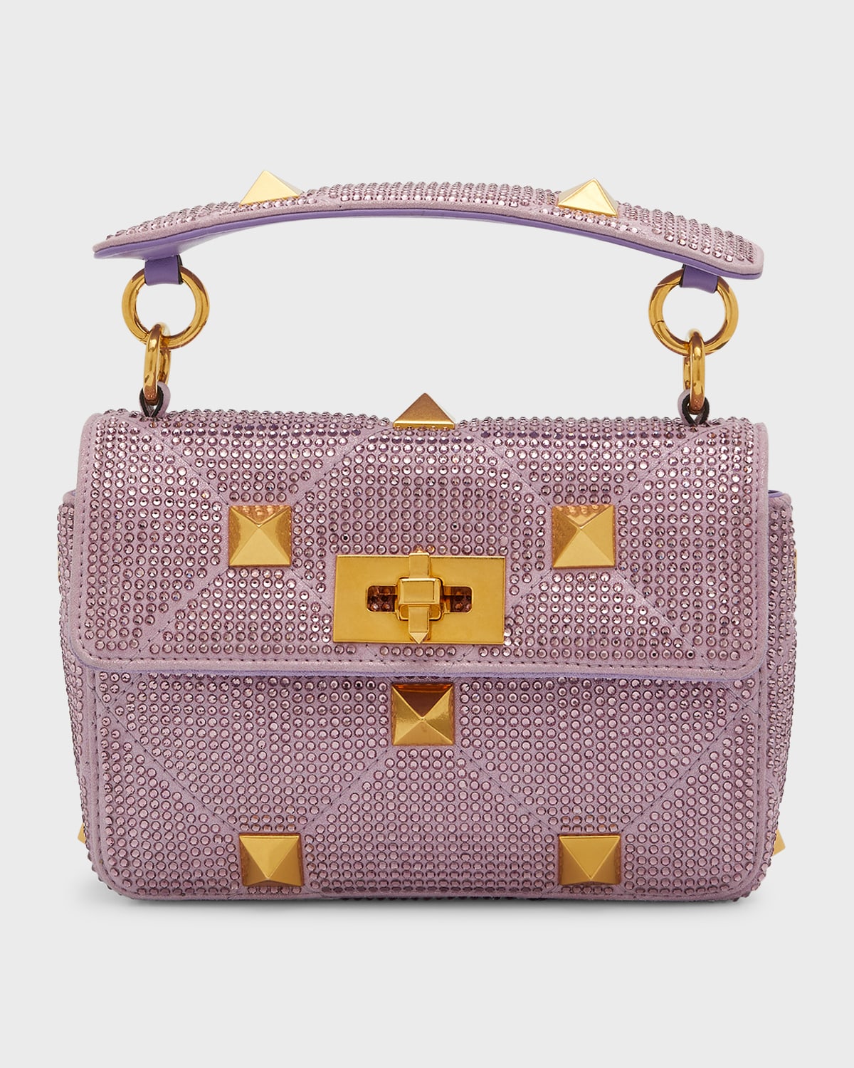 Valentino Roman Stud Small Crystal Shoulder Bag In Light Glicine