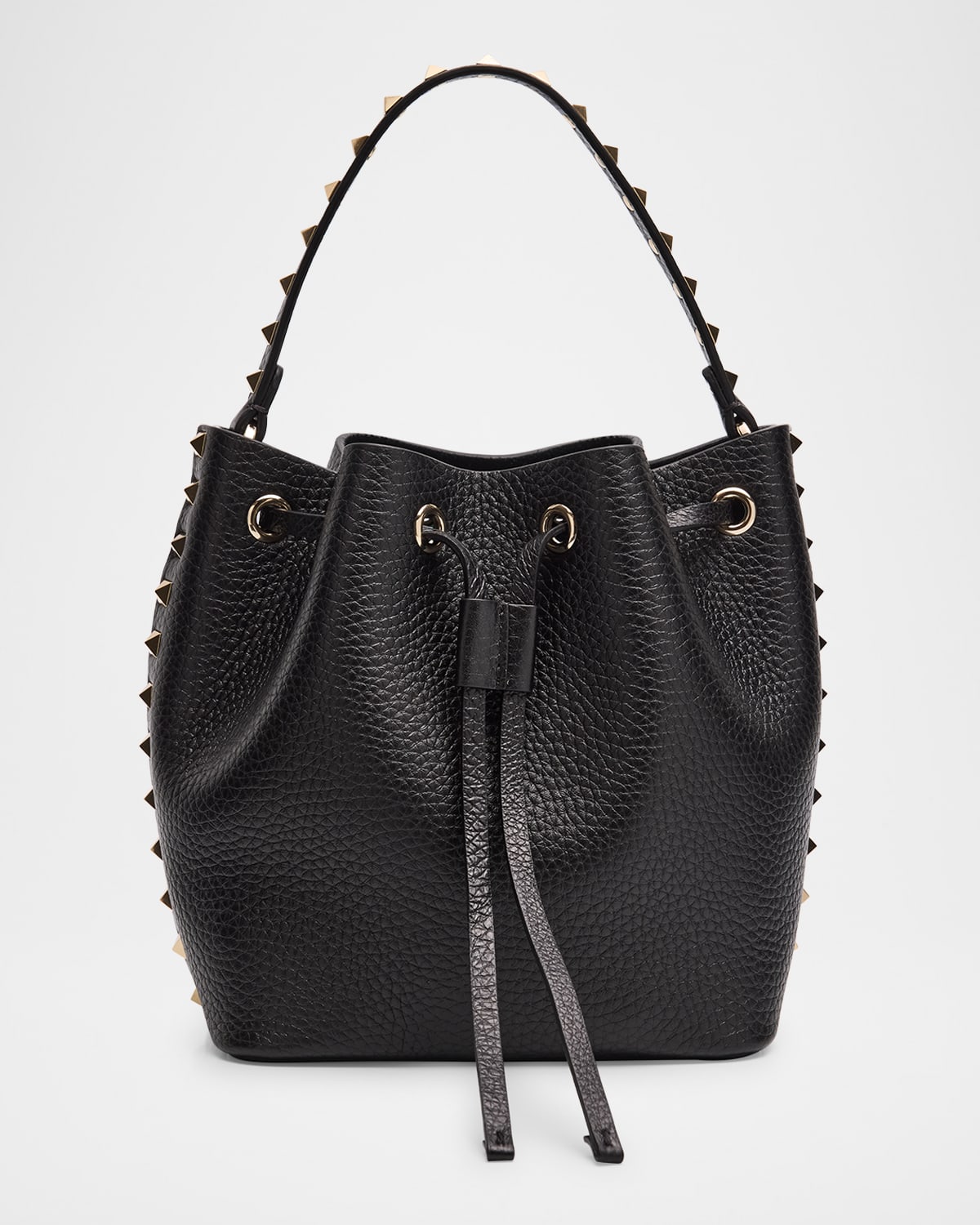 Rockstud Drawstring Leather Bucket Bag