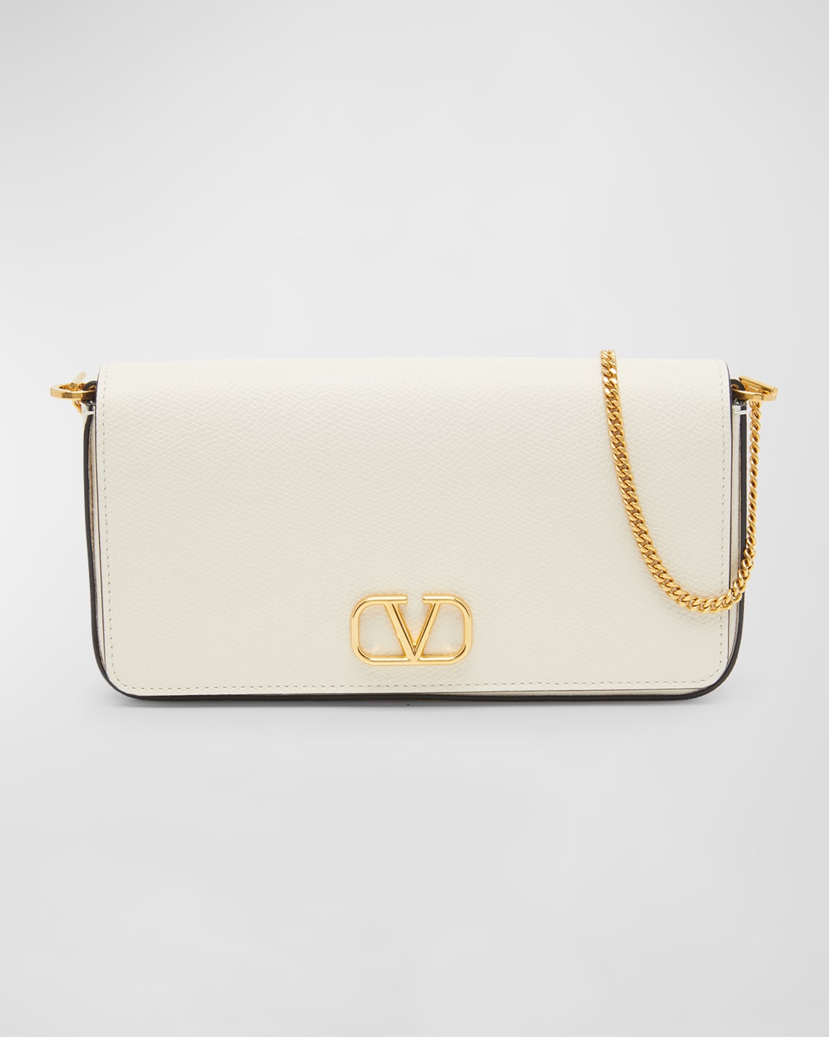 Valentino Garavani Vlogo Flap Leather Wallet On Chain In Light Ivory