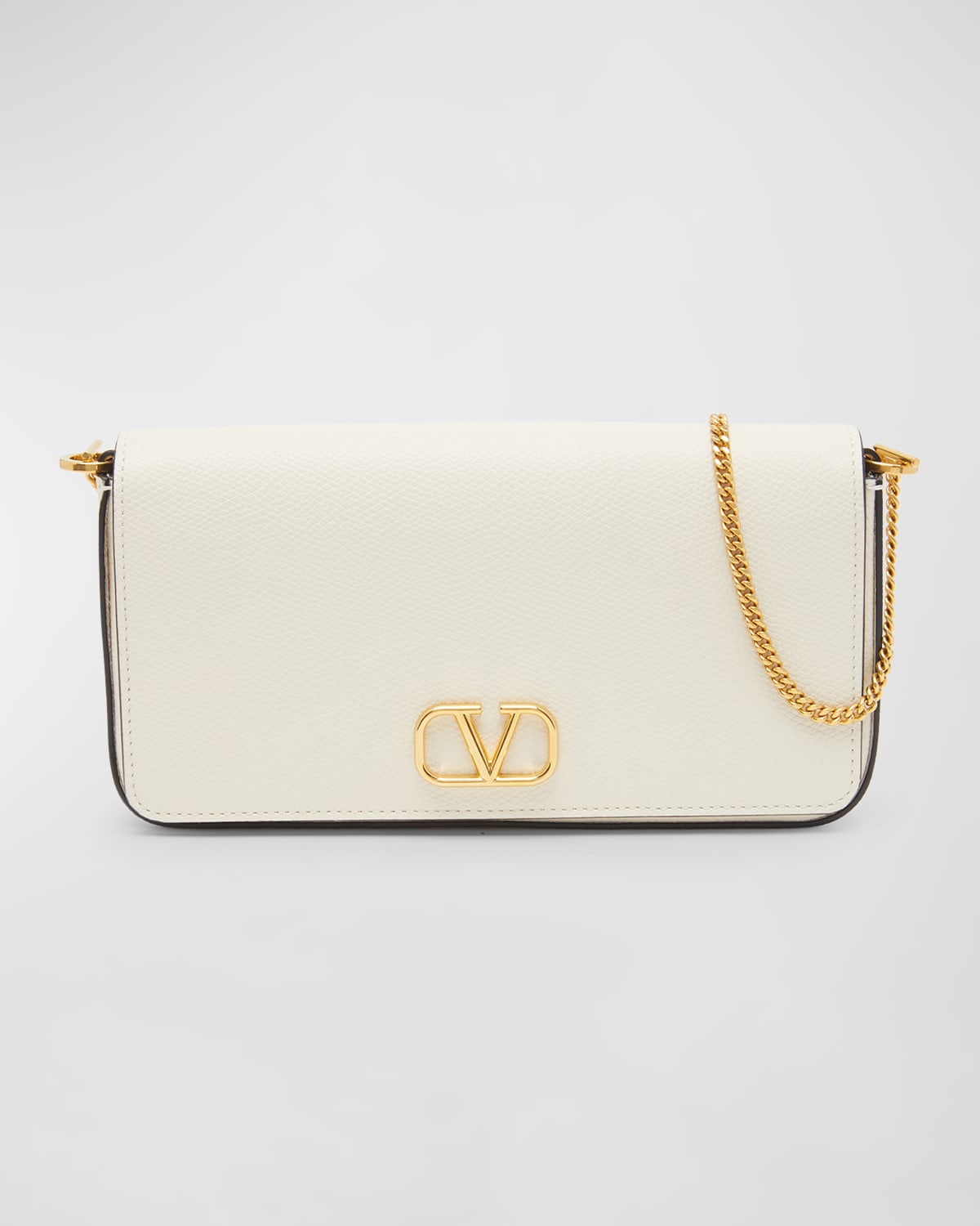 Valentino Garavani Vlogo Leather Wallet W/chain In Light Ivory