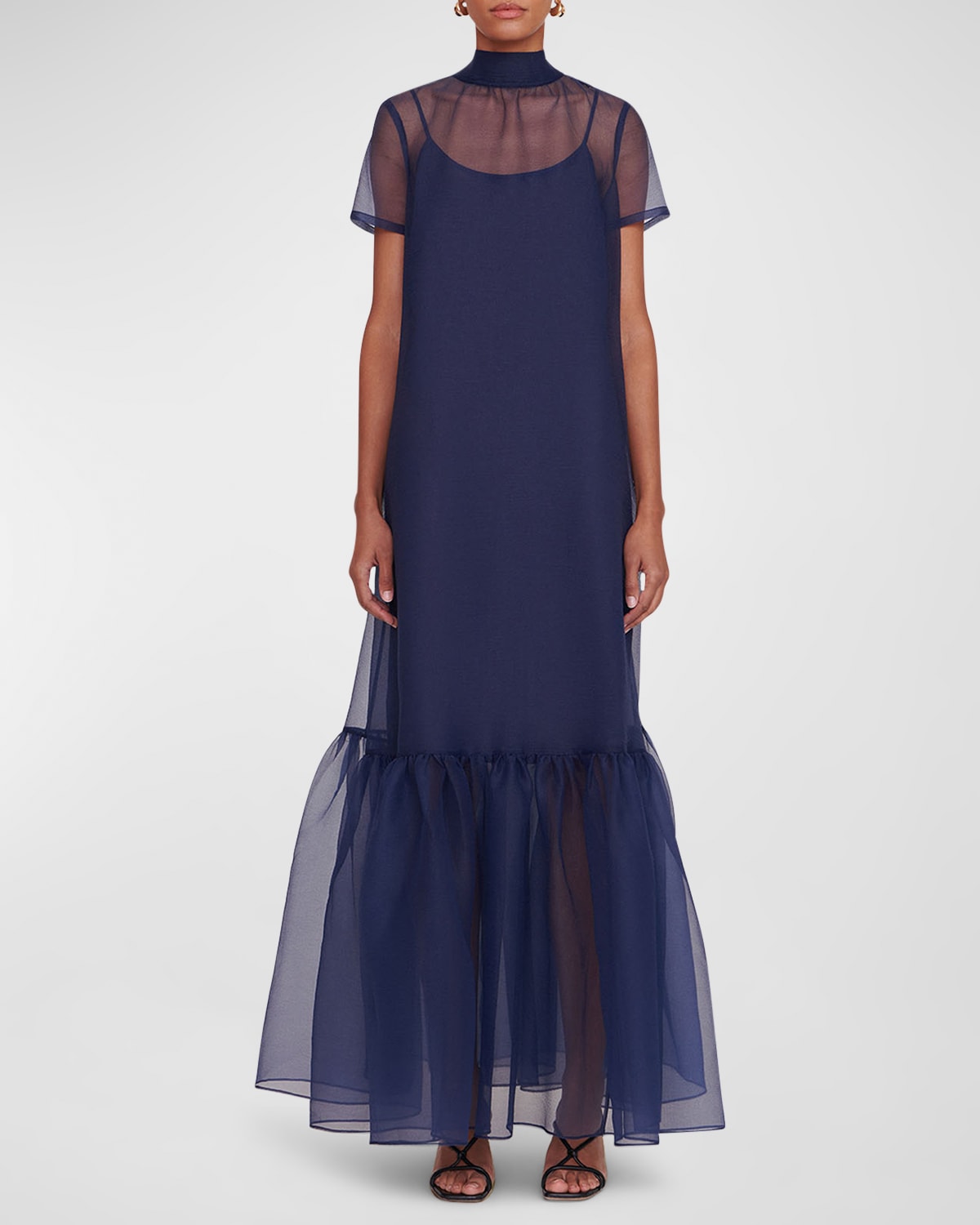 Shop Staud Calluna Neck-tie Organza Gown In Navy