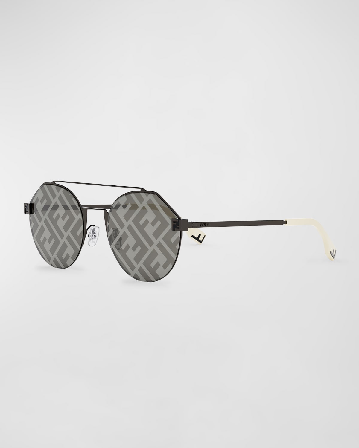 Shop Fendi Men's Monogram Lens Metal Round Sunglasses In Ruthenium