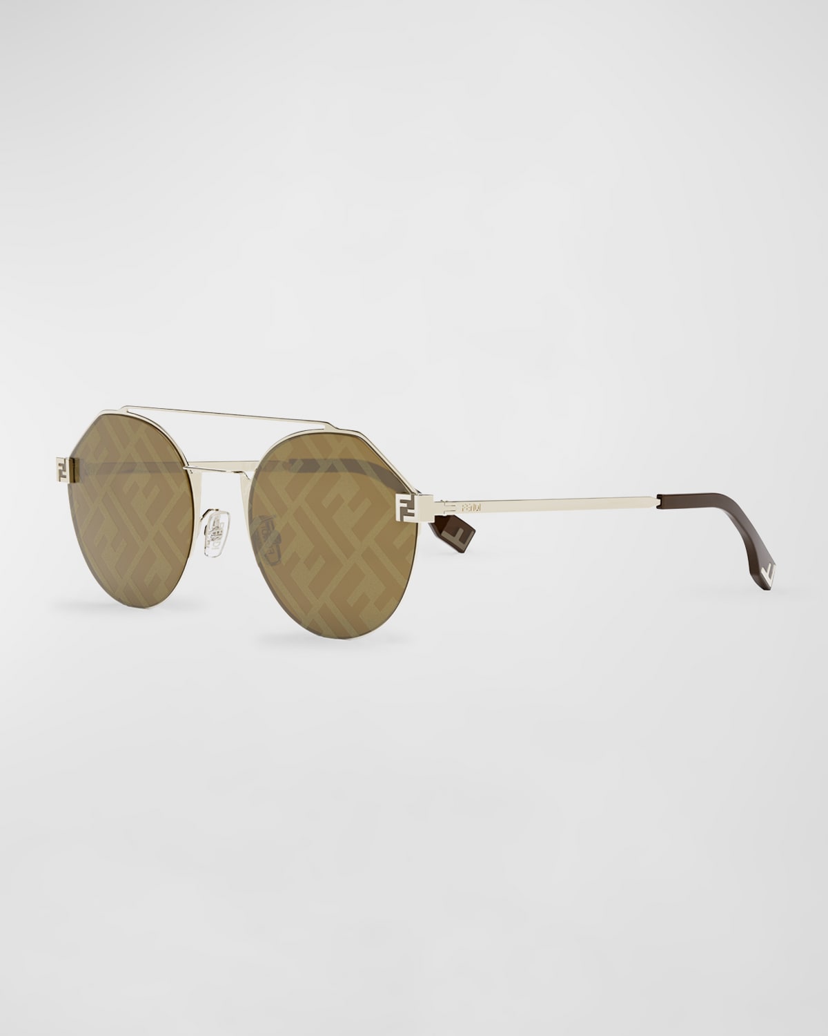 Shop Fendi Men's Monogram Lens Metal Round Sunglasses In Gold/brown Mirror