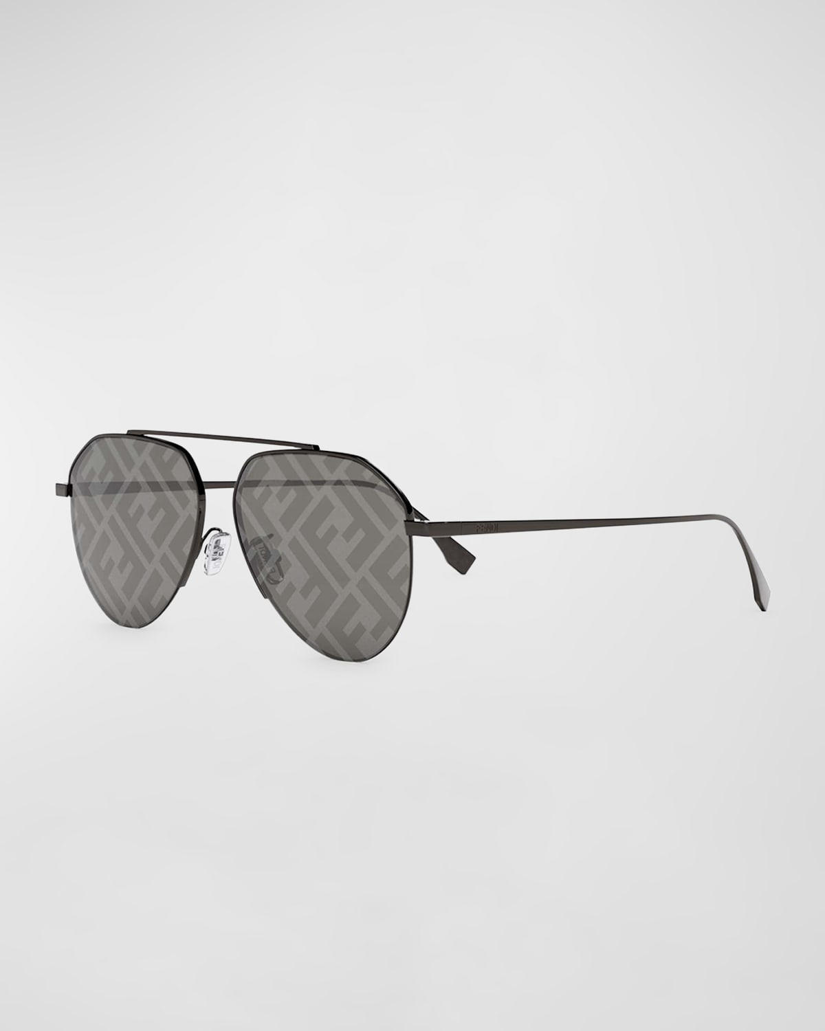 Shop Fendi Men's Monogram Lens Metal Aviator Sunglasses In Dark Ruthenium