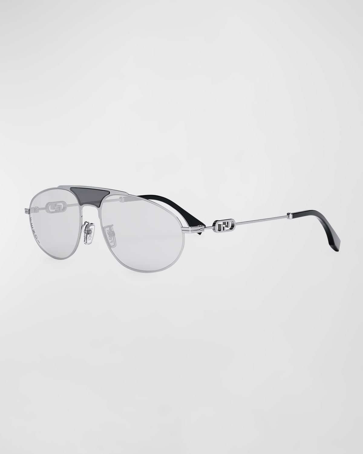 Fendi Men's Double-bridge Metal Oval Sunglasses In Ruthenium Smoke