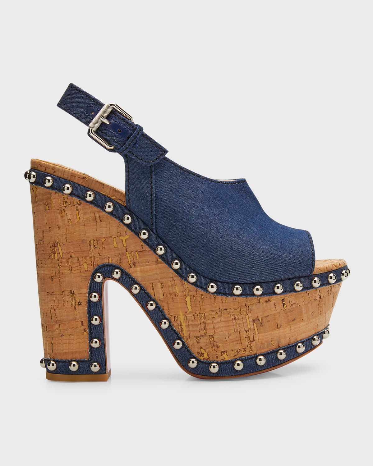 Christian Louboutin Super Joan Sling Platform Sandals In Blue/natural