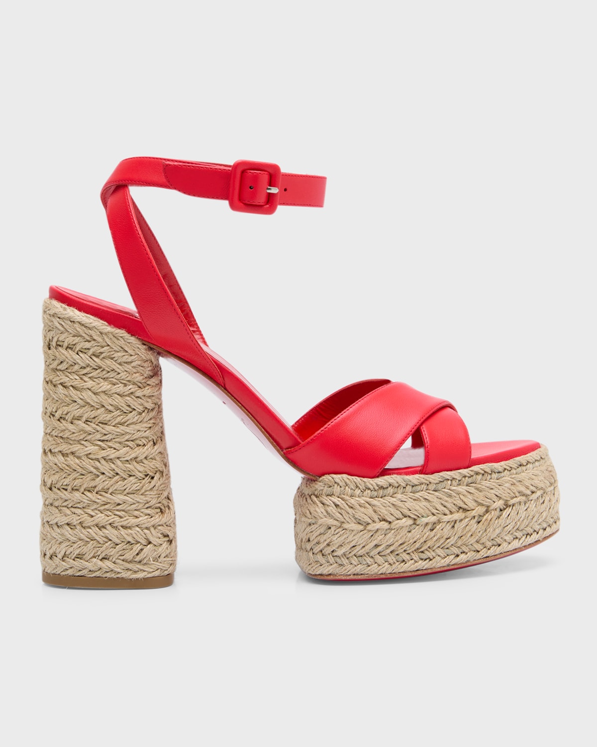 Christian Louboutin Super Mariza Red Sole Leather Espadrille Sandals In Ole/natural