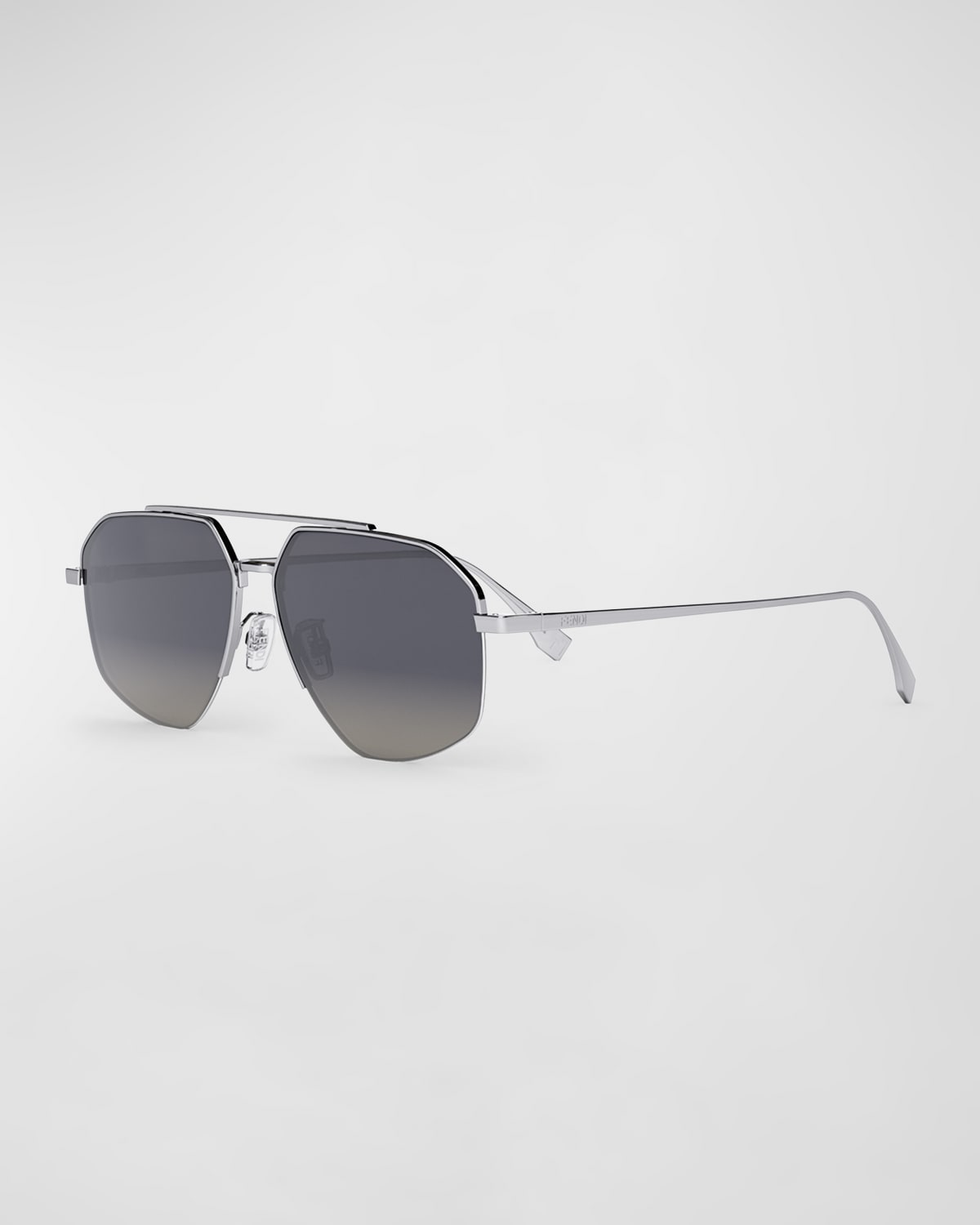 Fendi Men's Double-bridge Metal Rectangle Sunglasses In Smoke Polarized