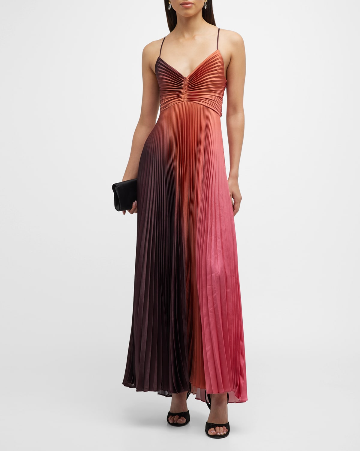 Ariya Pleated Open-Back Maxi Dress