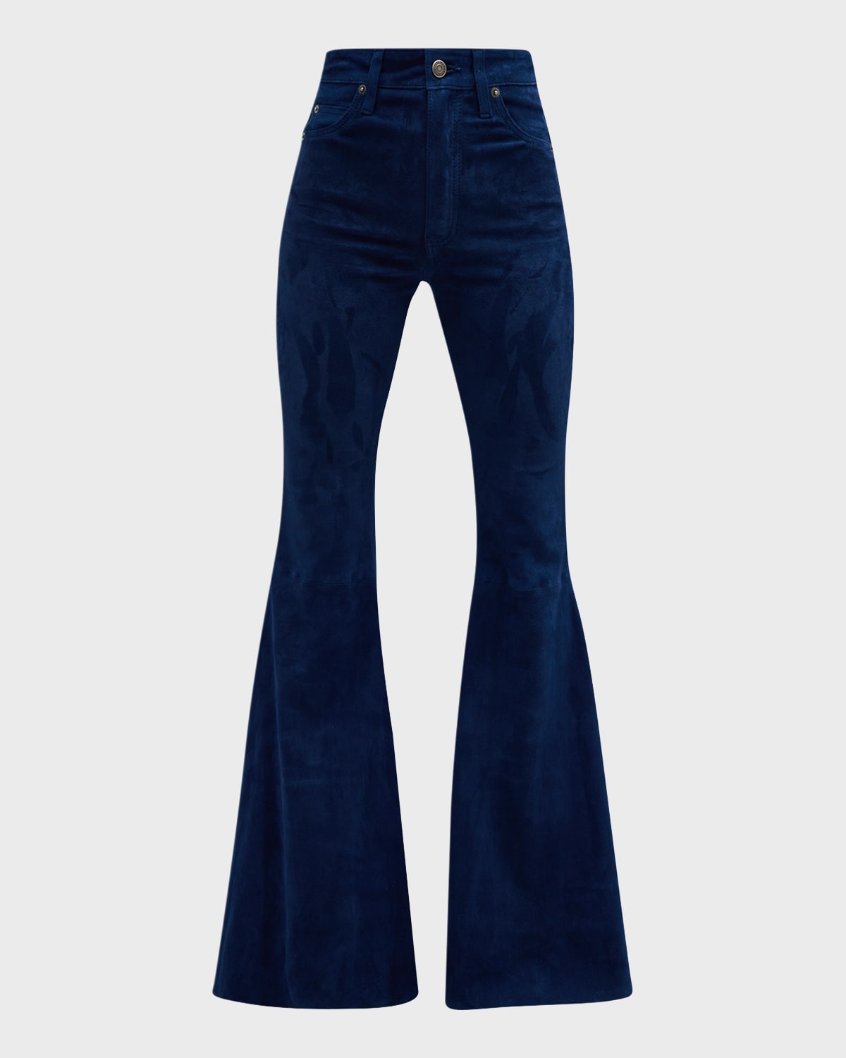 Cout De La Liberte Super High-rise Bell Flared Suede Pants In Navy 514