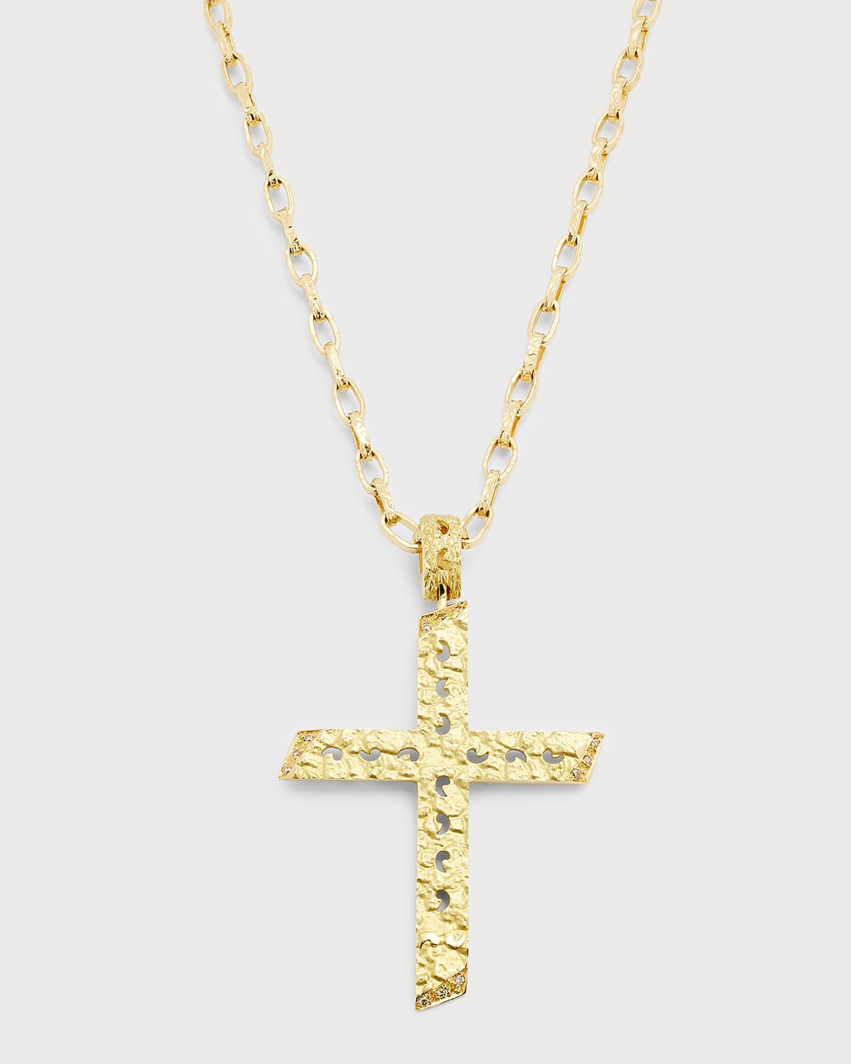 Men's 18K Yellow Gold Diamond Incrusted Icon Cross Pendant Chain Necklace, 24"