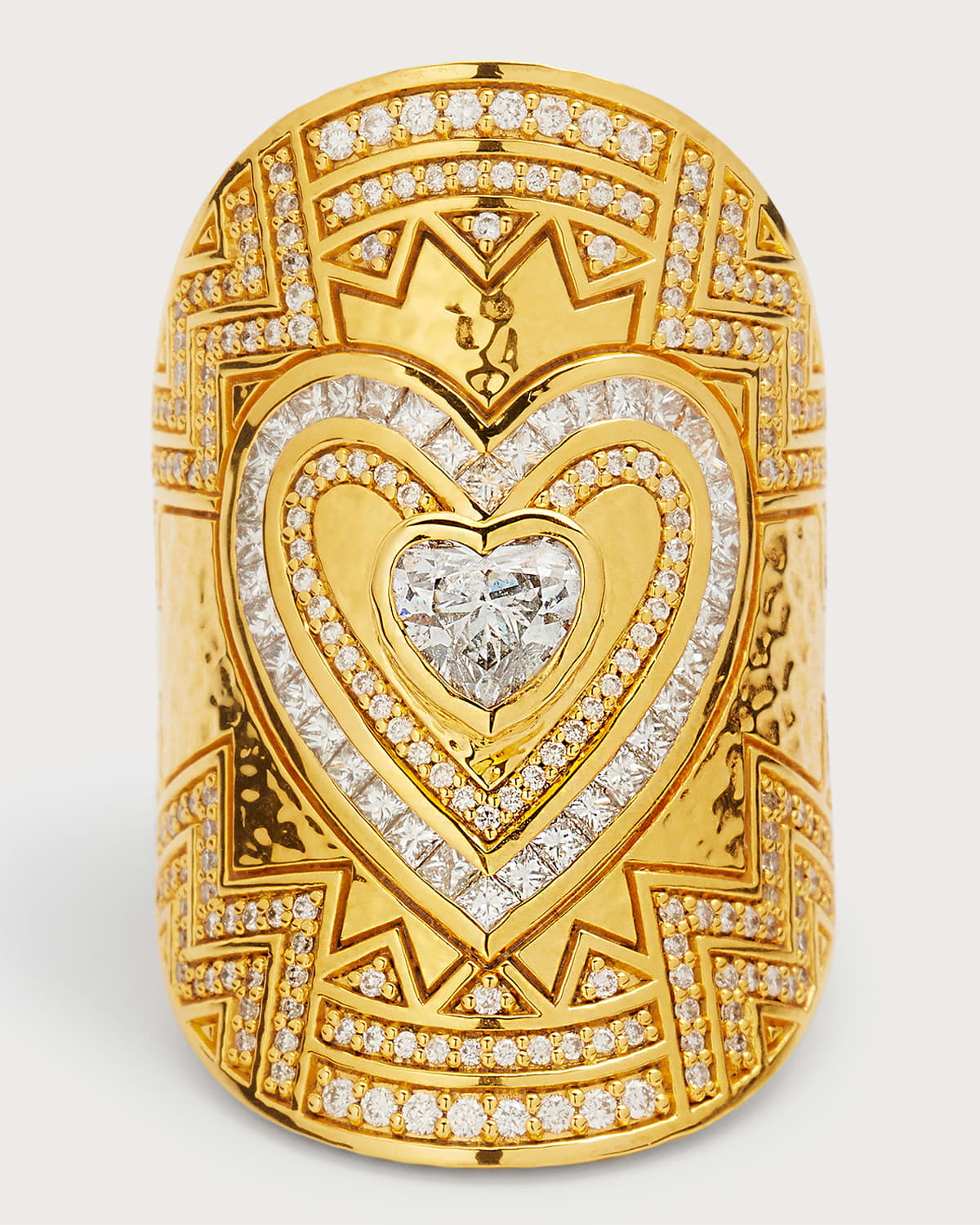 20K Diamond Heart Wrap Ring, Size 7.5
