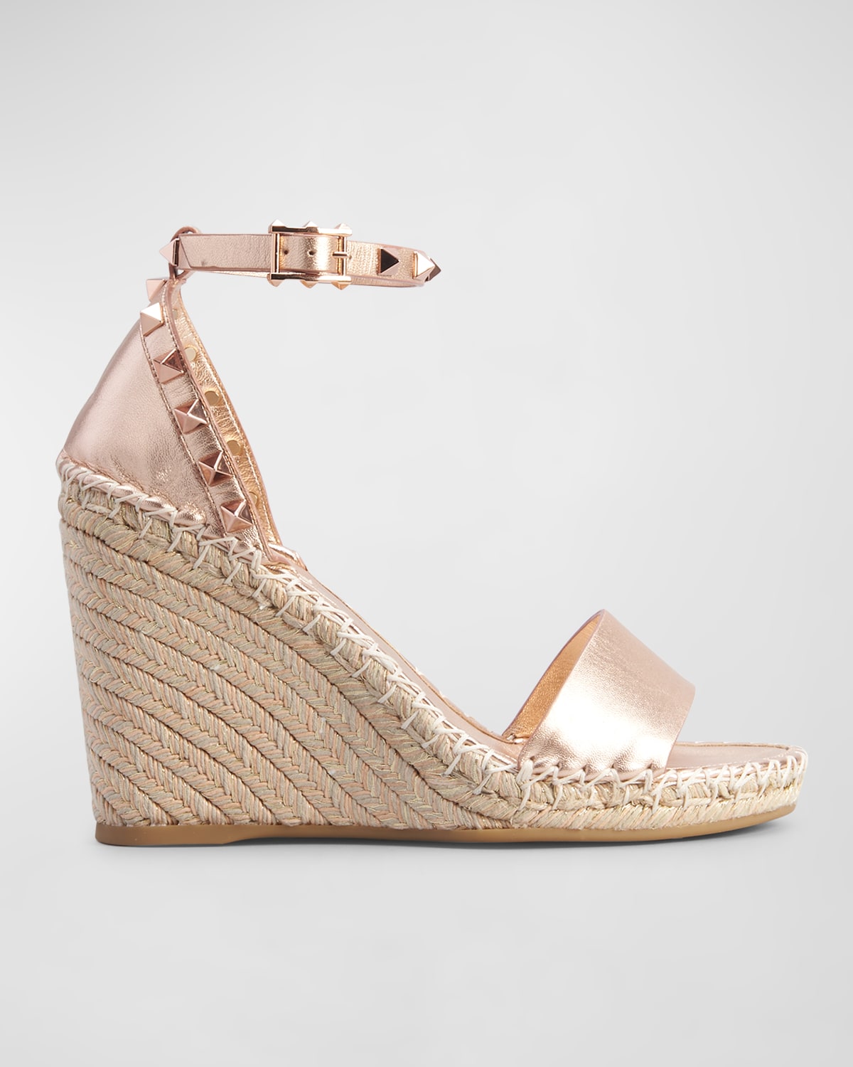 VALENTINO GARAVANI ROCKSTUD METALLIC WEDGE ESPADRILLE SANDALS