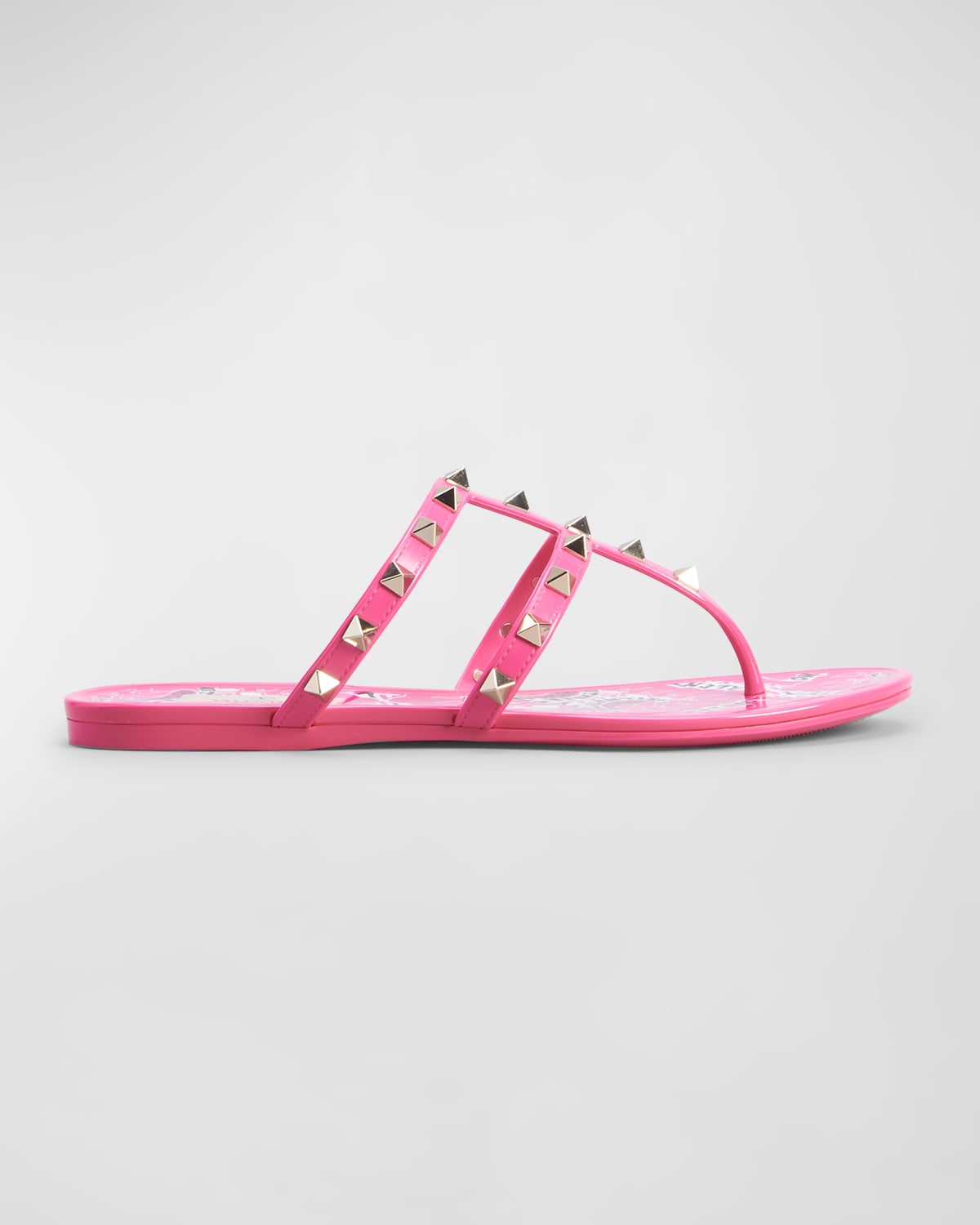 Valentino Rockstud T-strap Flat Slide Sandals In Happy Pink Multi