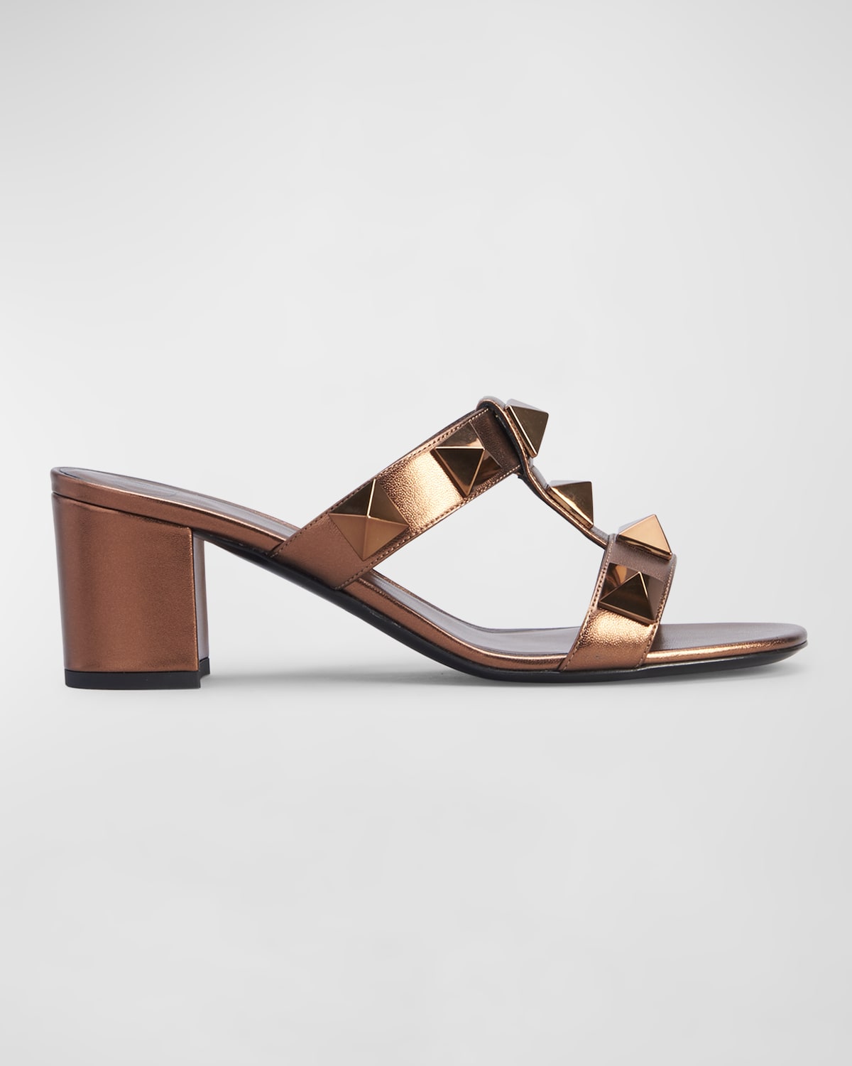 Valentino Garavani Roman Stud Heeled Slide Sandals In Bronze