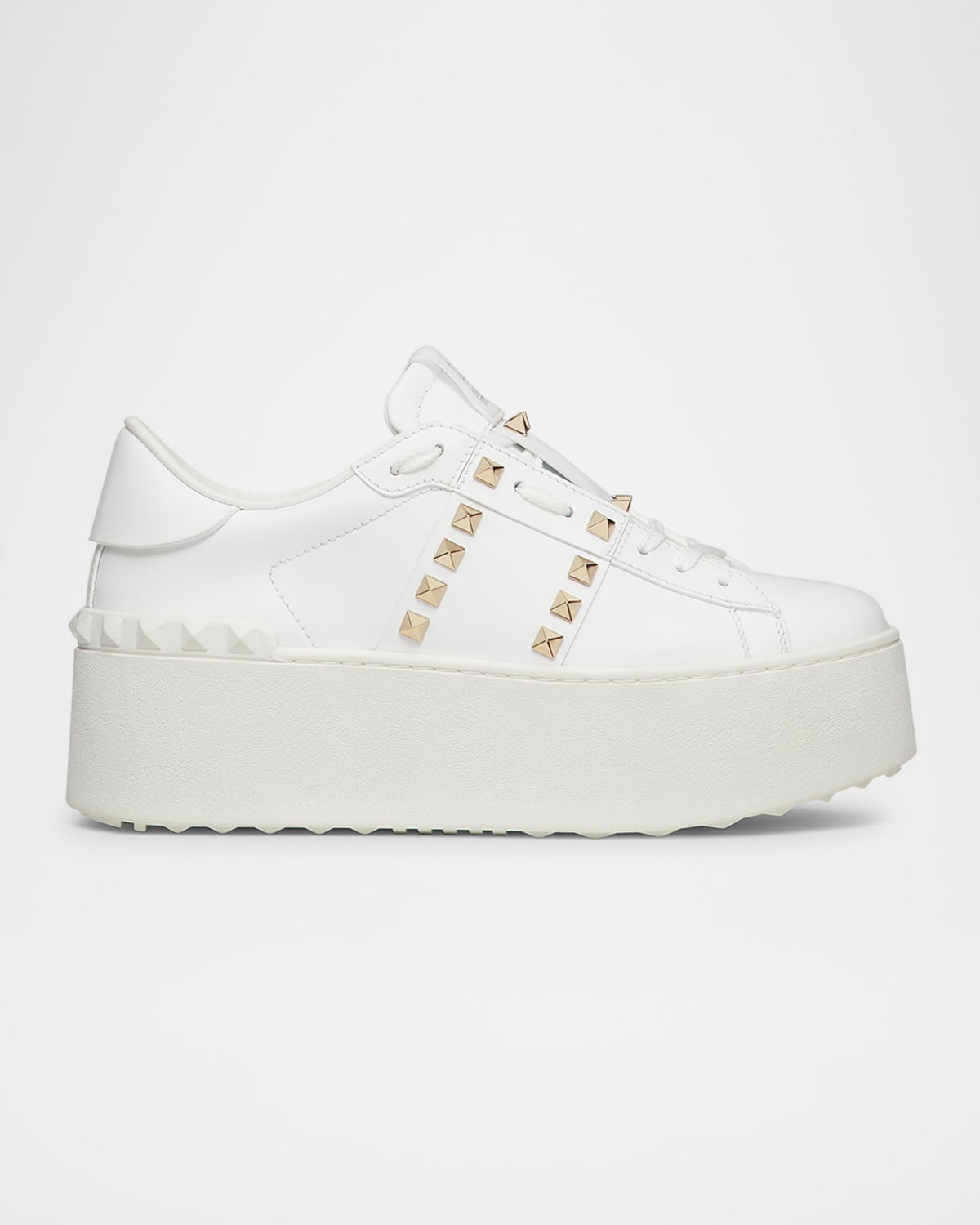 Valentino Garavani Flatform Rockstud Untitled Trainer In Calfskin And Wool Woman White 39 In Bianco
