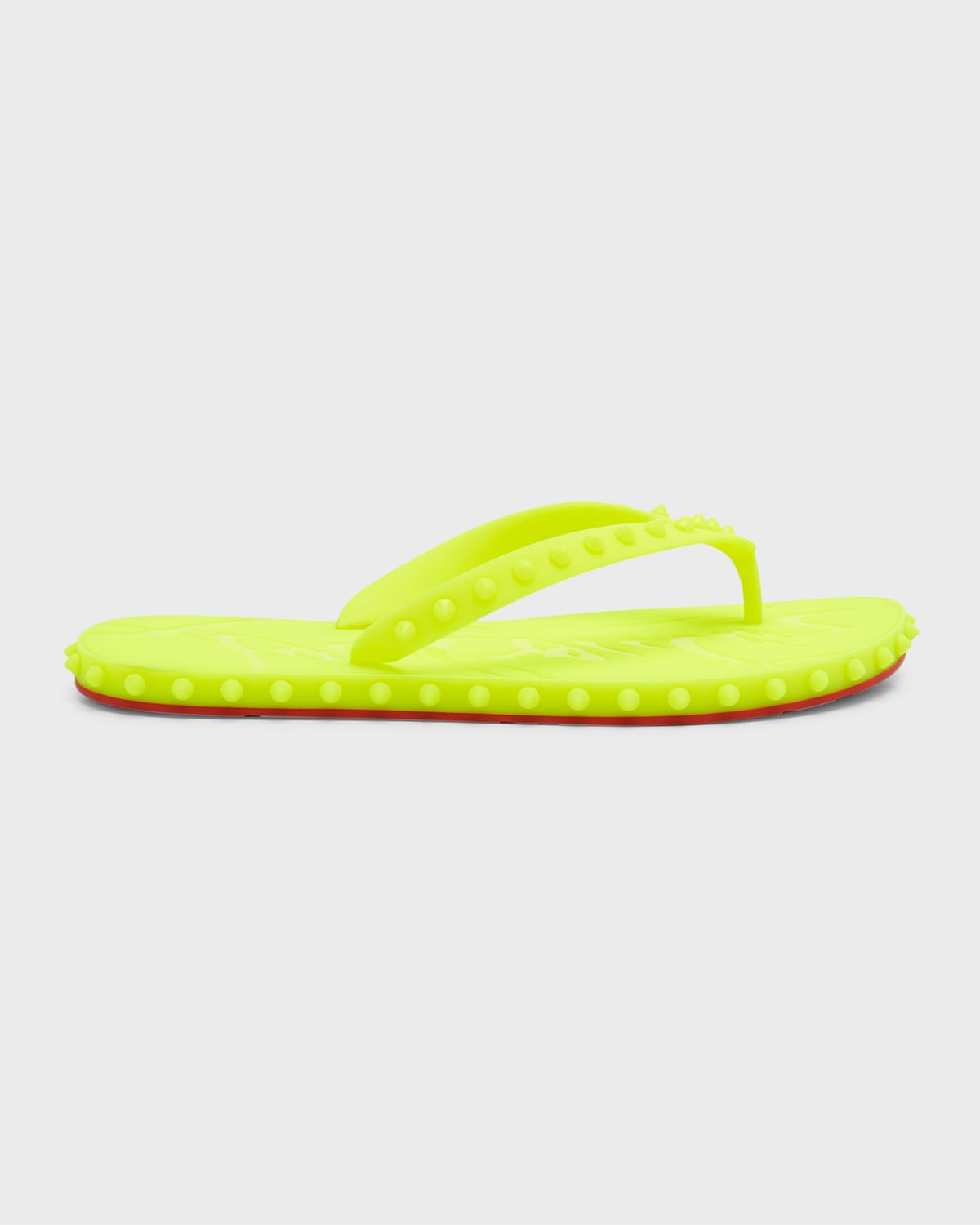 Christian Louboutin Men's Loubi Tonal Spike Red Sole Flip Flops In Fluo Yellow