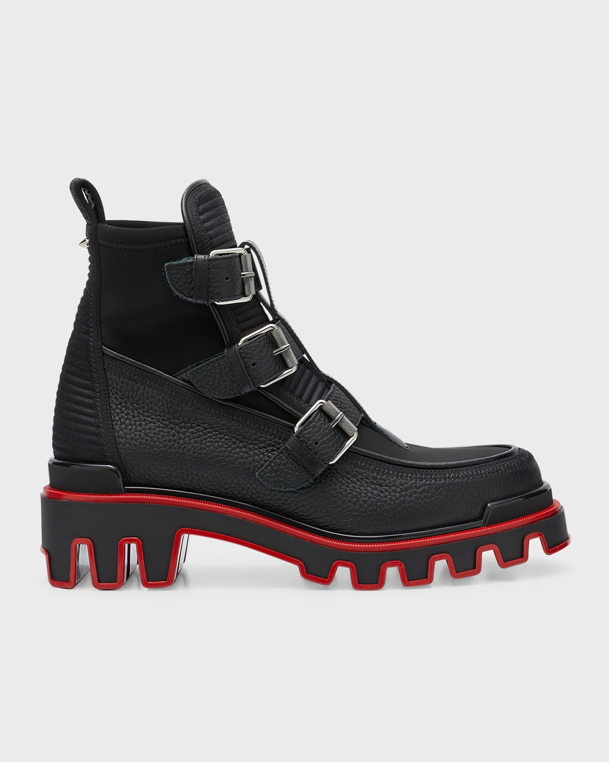 CHRISTIAN LOUBOUTIN MEN'S BUCKLE DUNE LEATHER ANKLE BOOTS