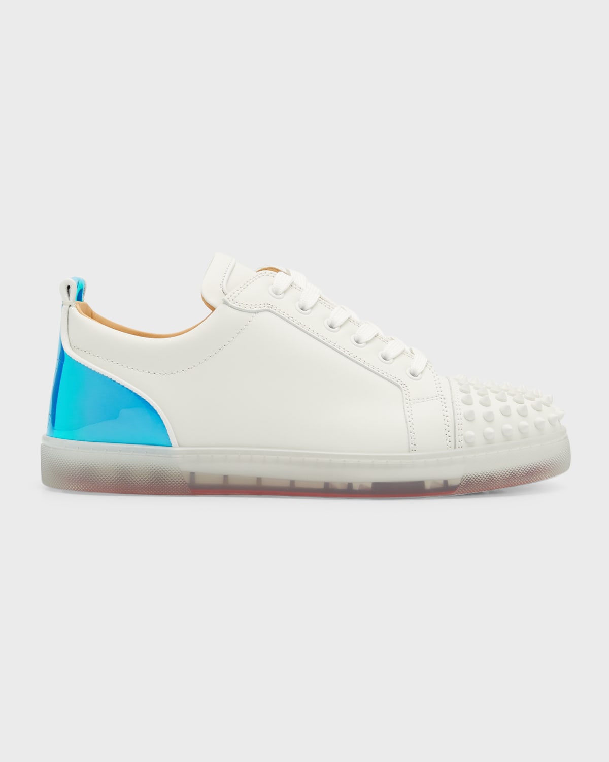Christian Louboutin Blue/White Fabric/Leather Spikes High-Top Sneakers Size  9.5/40 - Yoogi's Closet