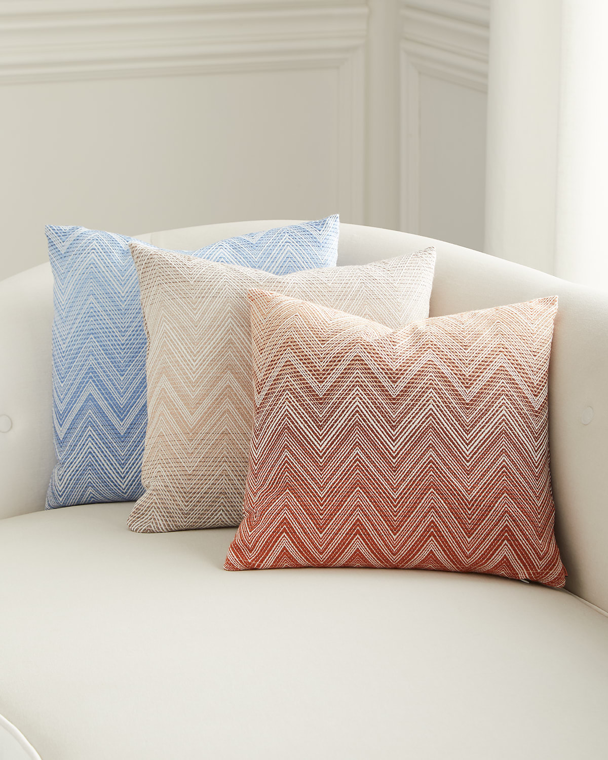Missoni Timmy Merino Wool Ombre Chevron Cushion In Beige/bianco