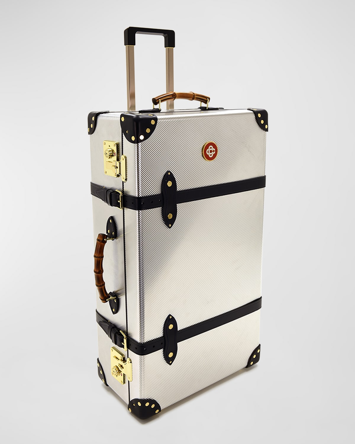 Casablanca Globe-trotter Large Check-in Leather- And Bamboo-trimmed Aluminium Suitcase In Silver