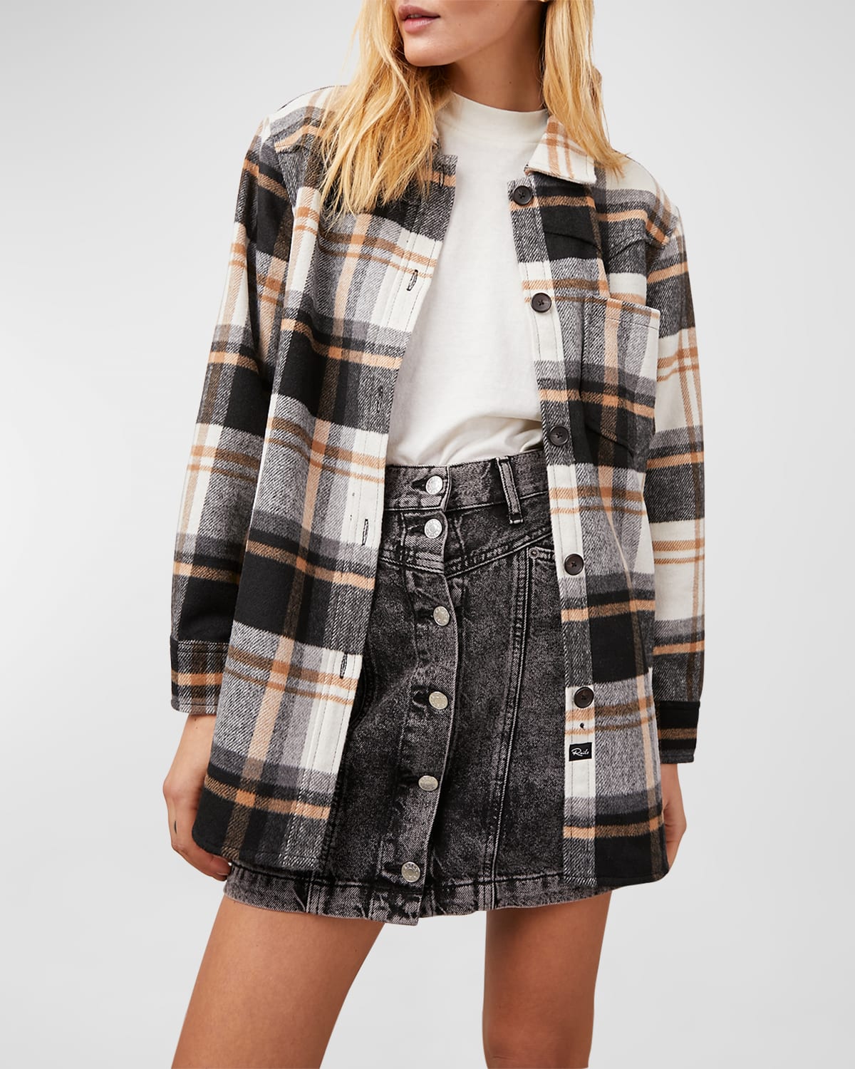 Rails Tripp Plaid Button Down Shirt Jacket In Ivory Black Camel