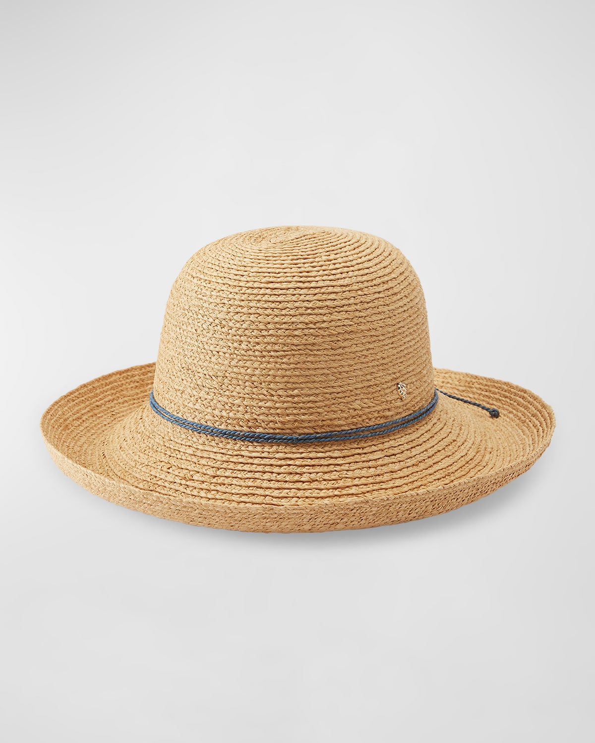 Shop Helen Kaminski Braided Raffia Round Crown Small Brim Hat In Natural Sapphire