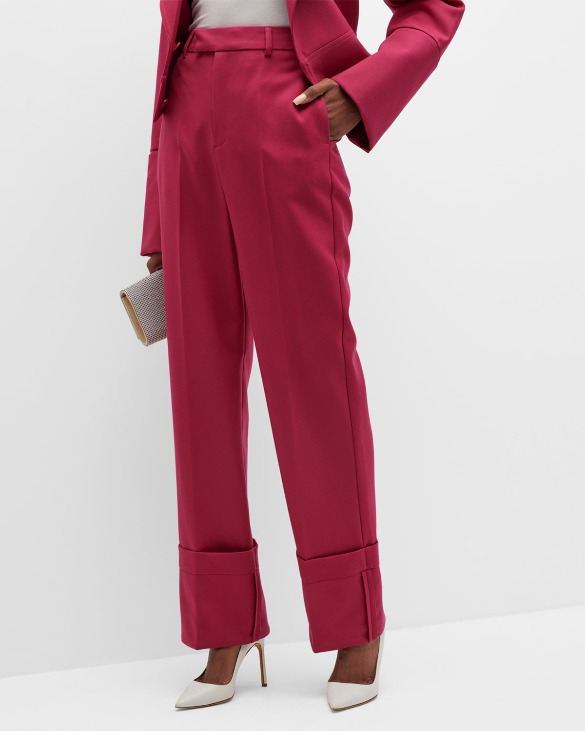 Loose Straight Fold-Up Trousers