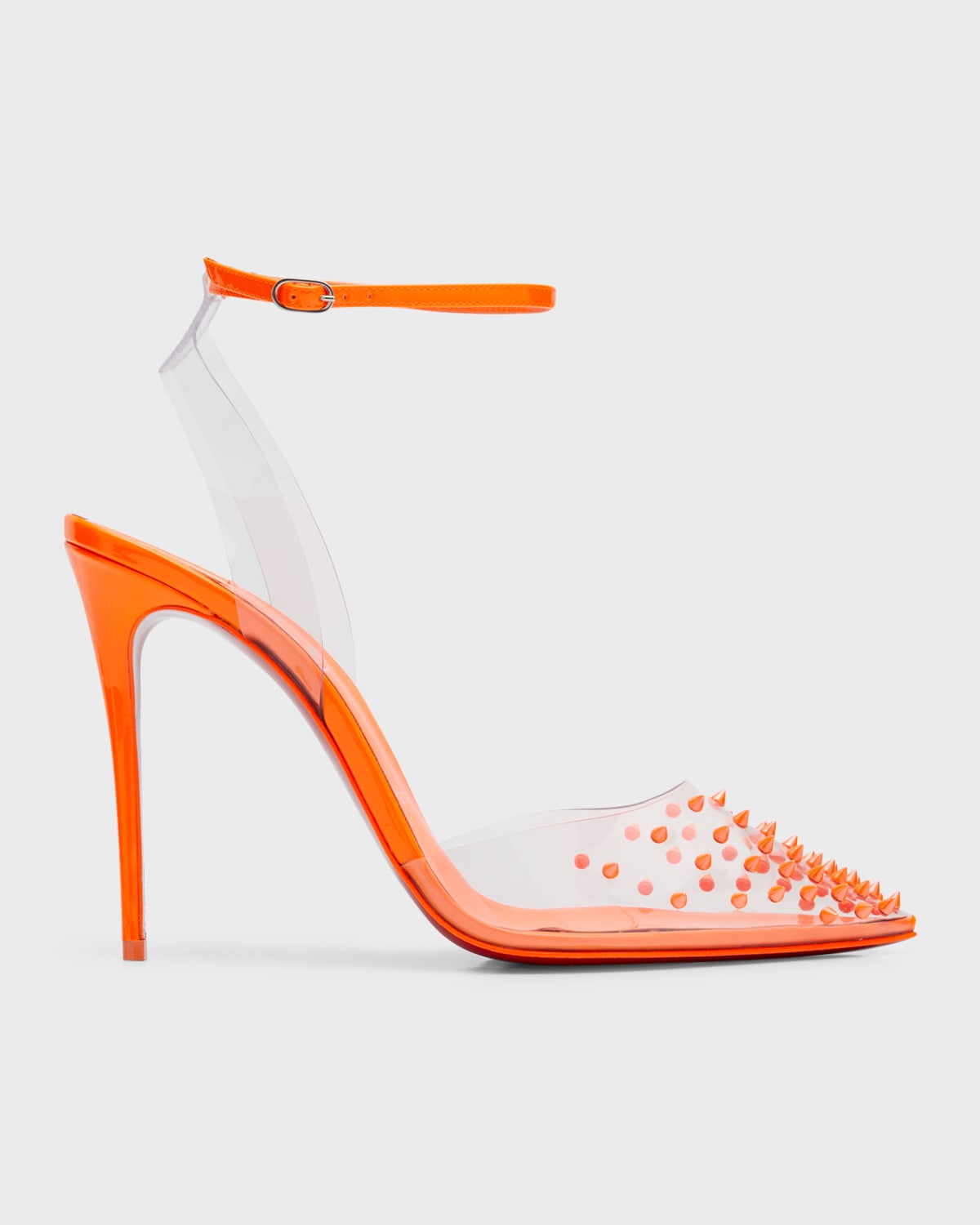 Christian Louboutin Women's Spikoo 100 Pvc Ankle-strap Sandals In Fluo Orange