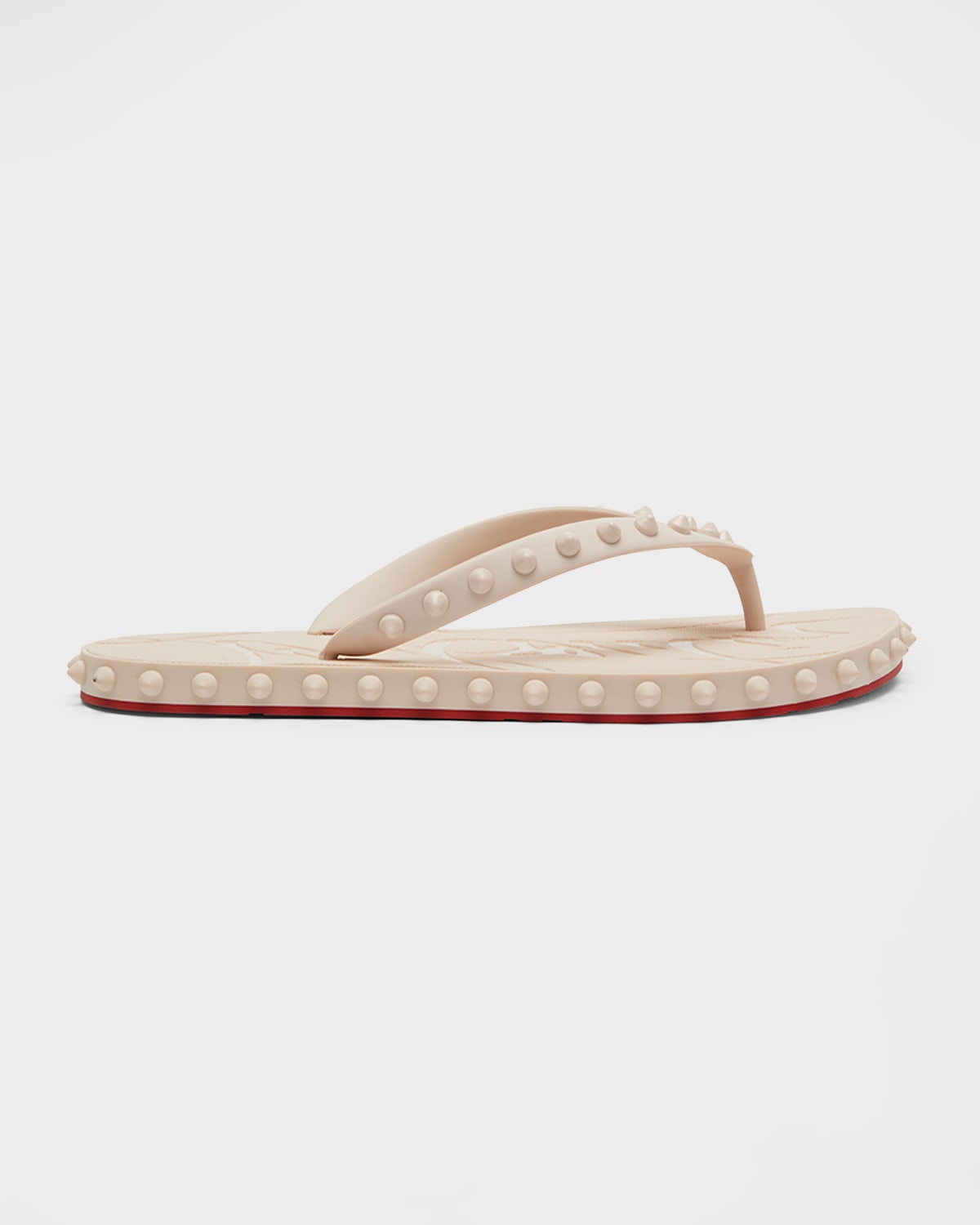 Christian Louboutin Loubi Donna Spike Red Sole Flip Flops In Leche