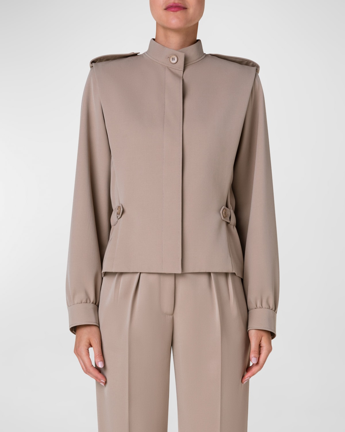 Akris Wool Button-front Short Coat In Cardboard