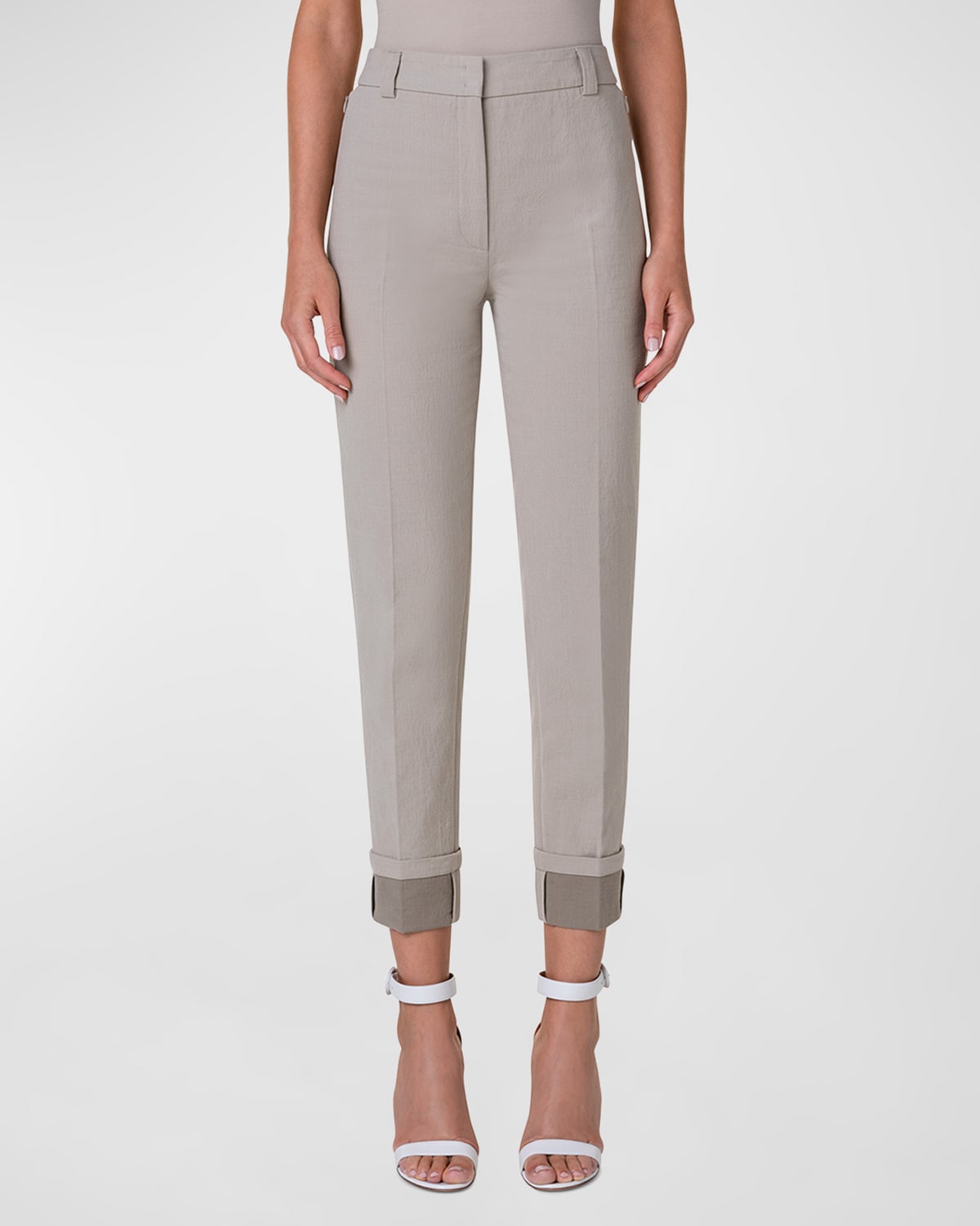 AKRIS MAXIMA CONICAL-LEG ROLL-CUFF ANKLE PANTS