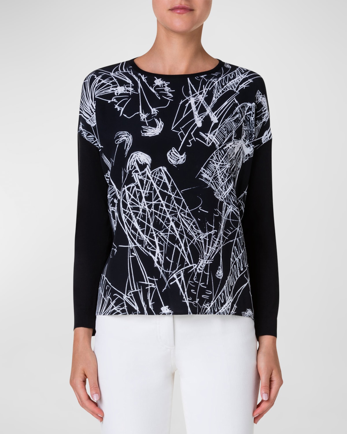 Akris Croquis Printed Knit Pullover In Black