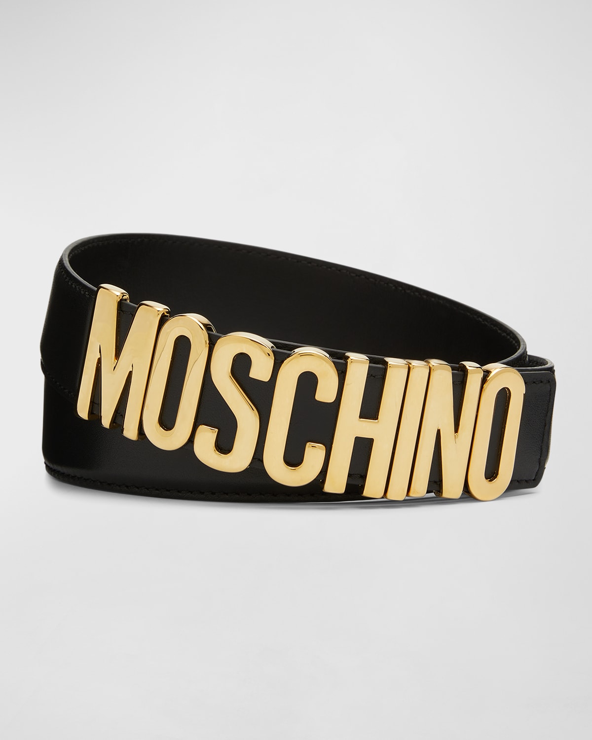 Shop Moschino Men's Logo Buckle Leather Belt In Black Multi