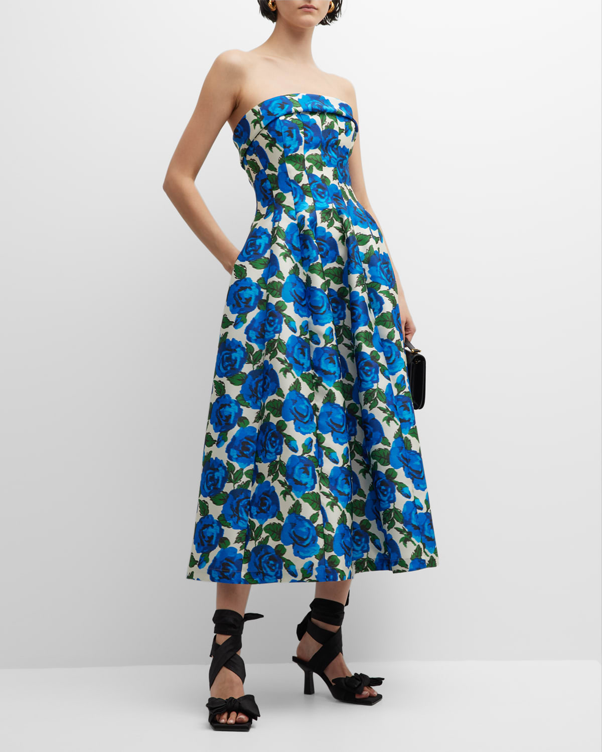 Floral Strapless A-Line Midi Dress