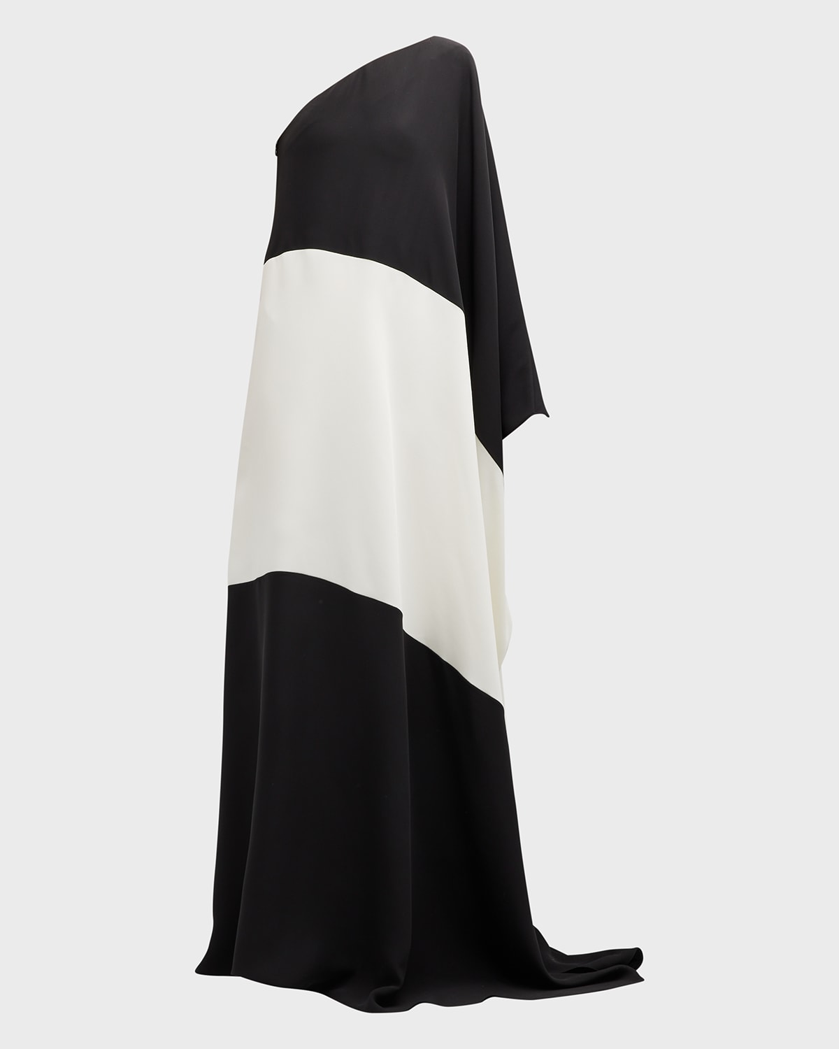 Valentino One-sleeve Two-tone Silk-cady Gown In Blkivory