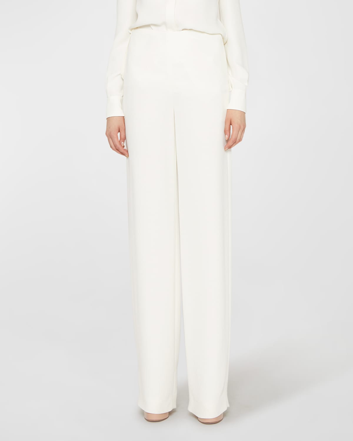 Shop Valentino Cady Couture Straight-leg Silk Pants In Ivory