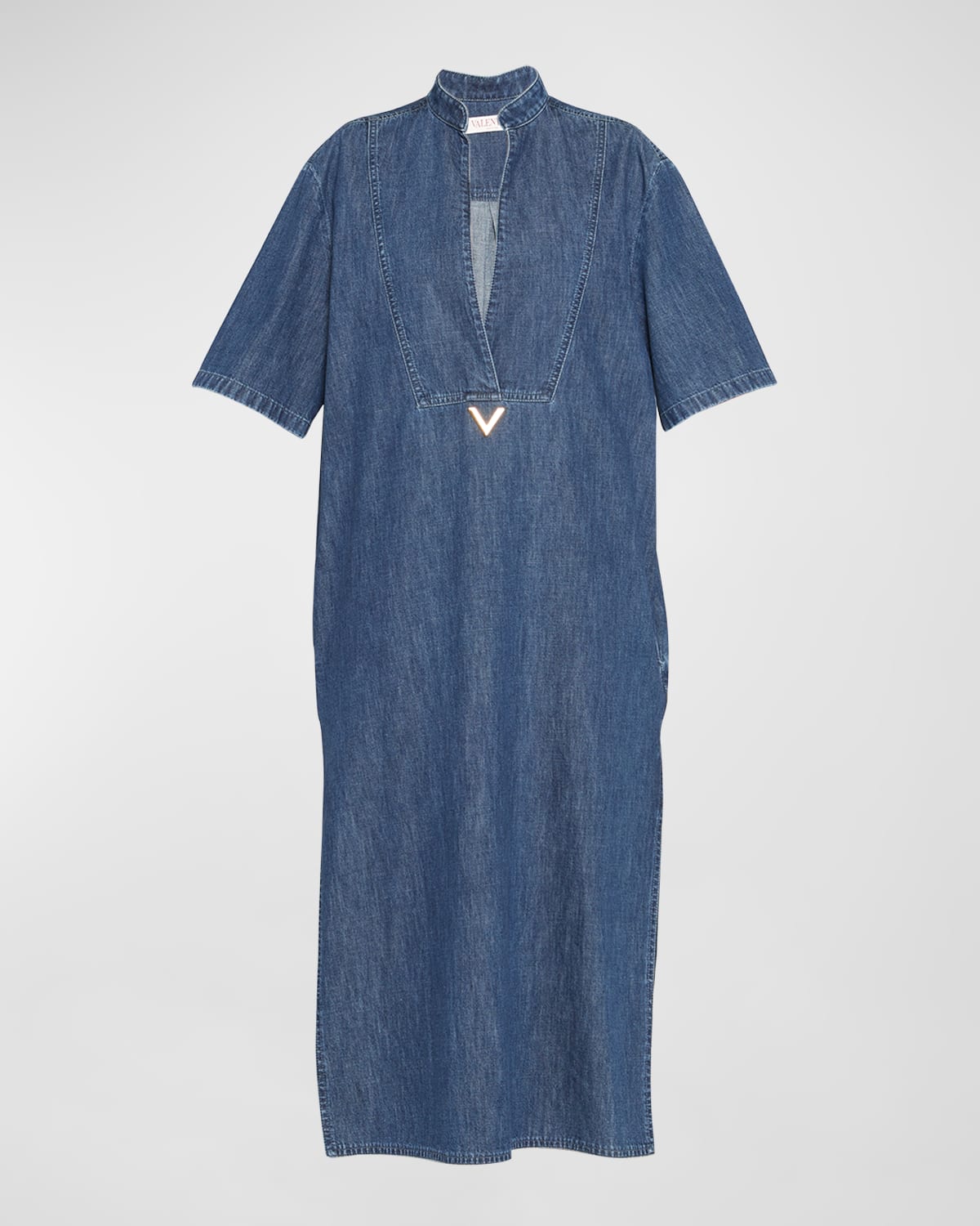 Shop Valentino Bib-front Denim Midi Caftan