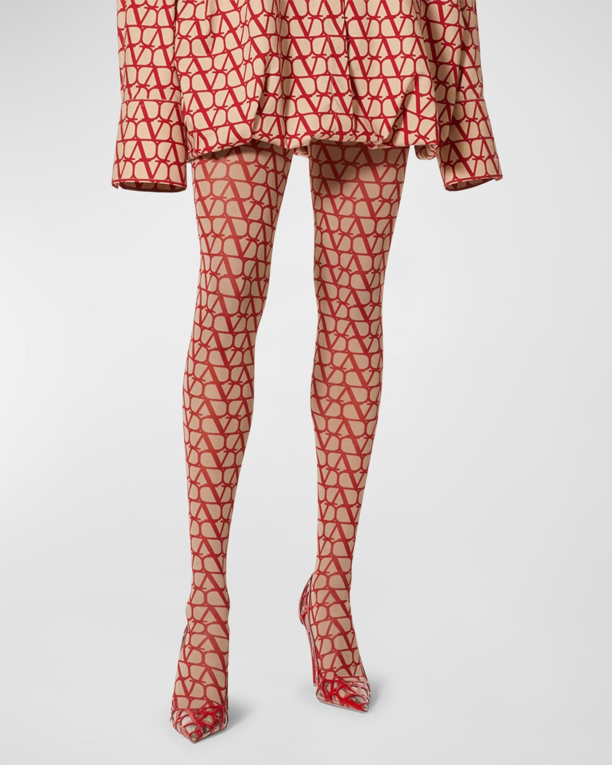 Valentino Toile Iconographe Tulle Tights In Nudered