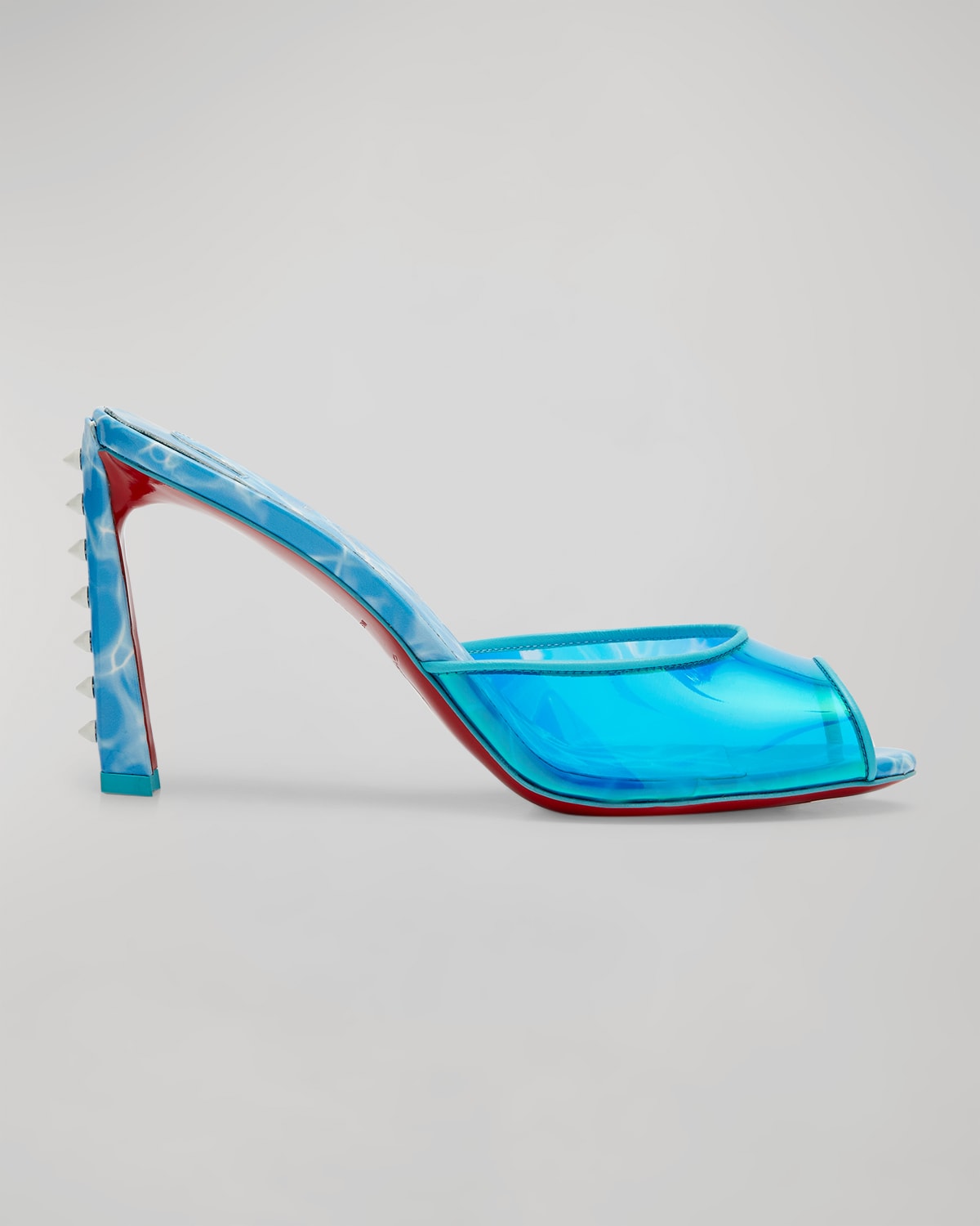 Christian Louboutin Iridescent Spike Red Sole Mule Sandals In Blue