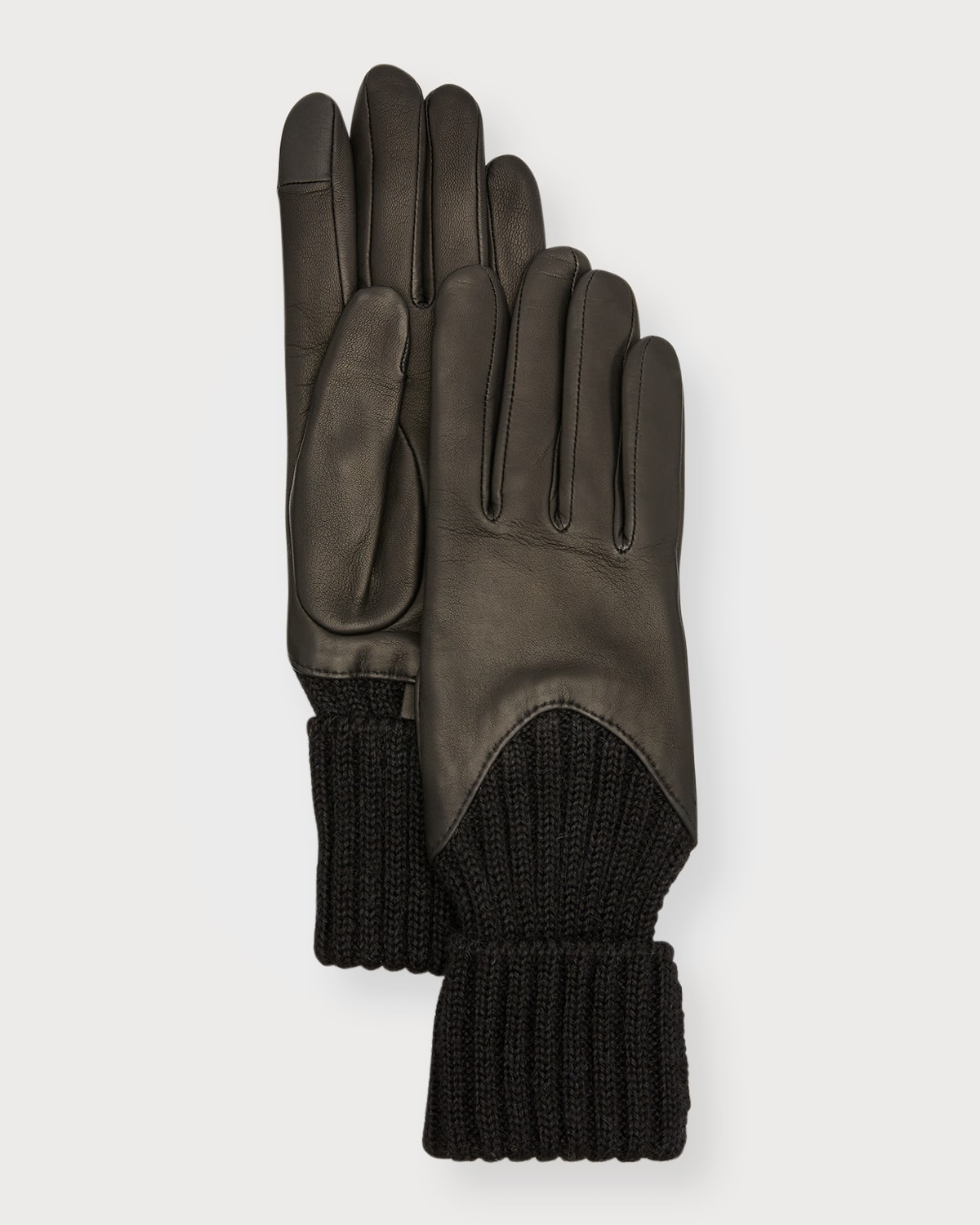 Shop Agnelle Cecilia Leather & Ribbed Cashmere Gloves In Black