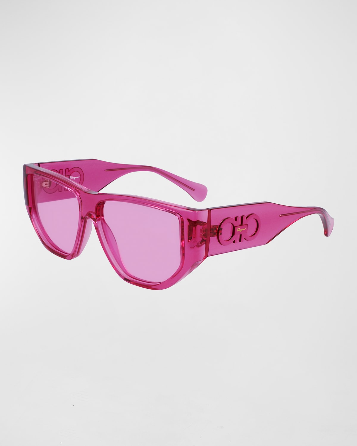Ferragamo Men's Capsule Gancini Rectangle Sunglasses In Transparent Pink