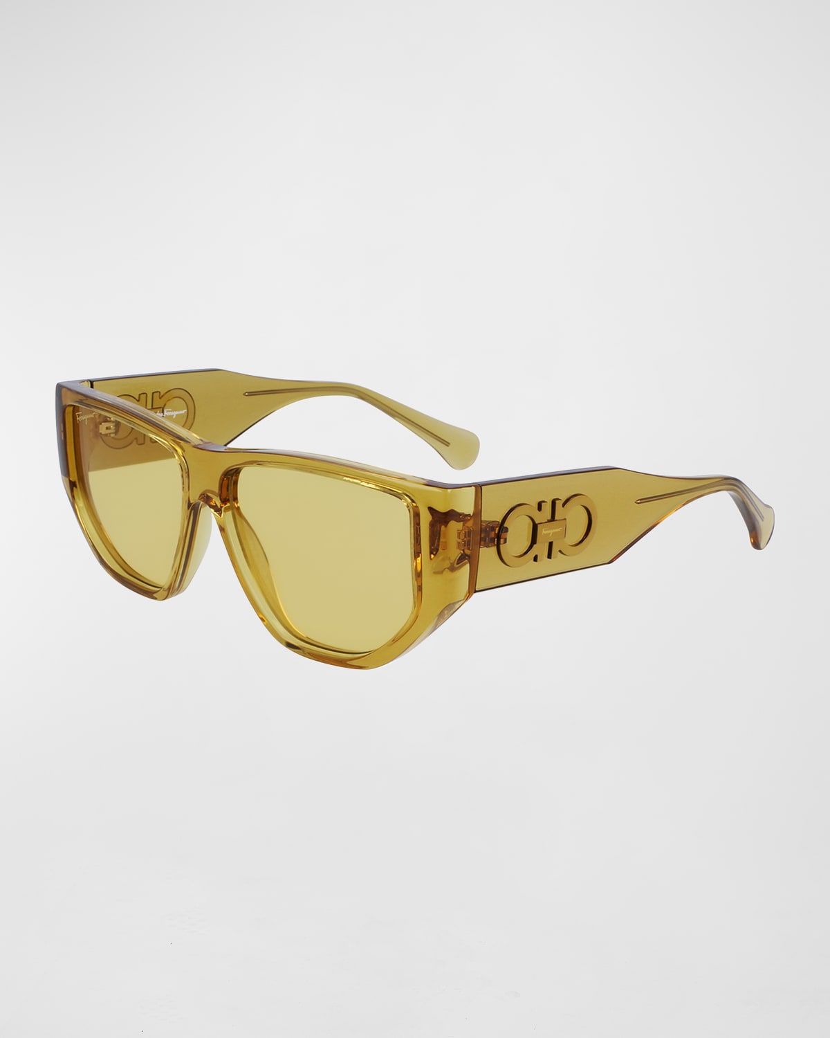 Ferragamo Men's Capsule Gancini Rectangle Sunglasses In Yellow