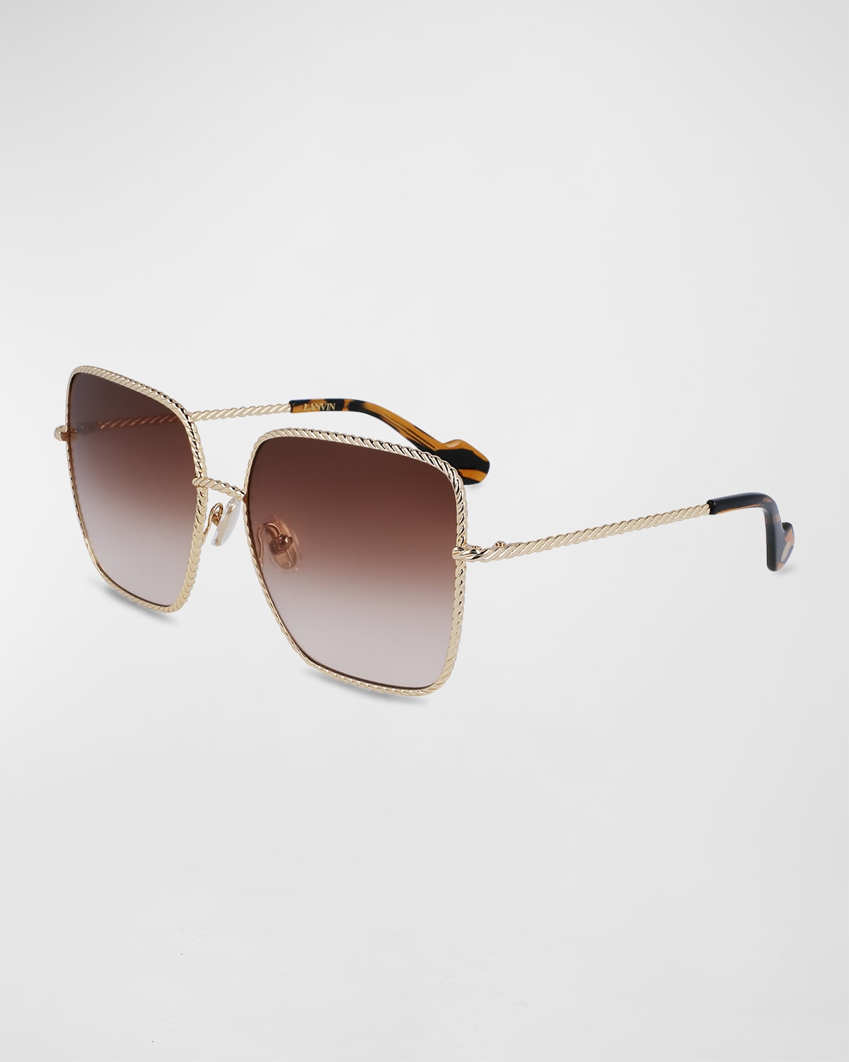 Shop Lanvin Babe Oversized Square Twisted Metal Sunglasses In Gold/gradient Brown